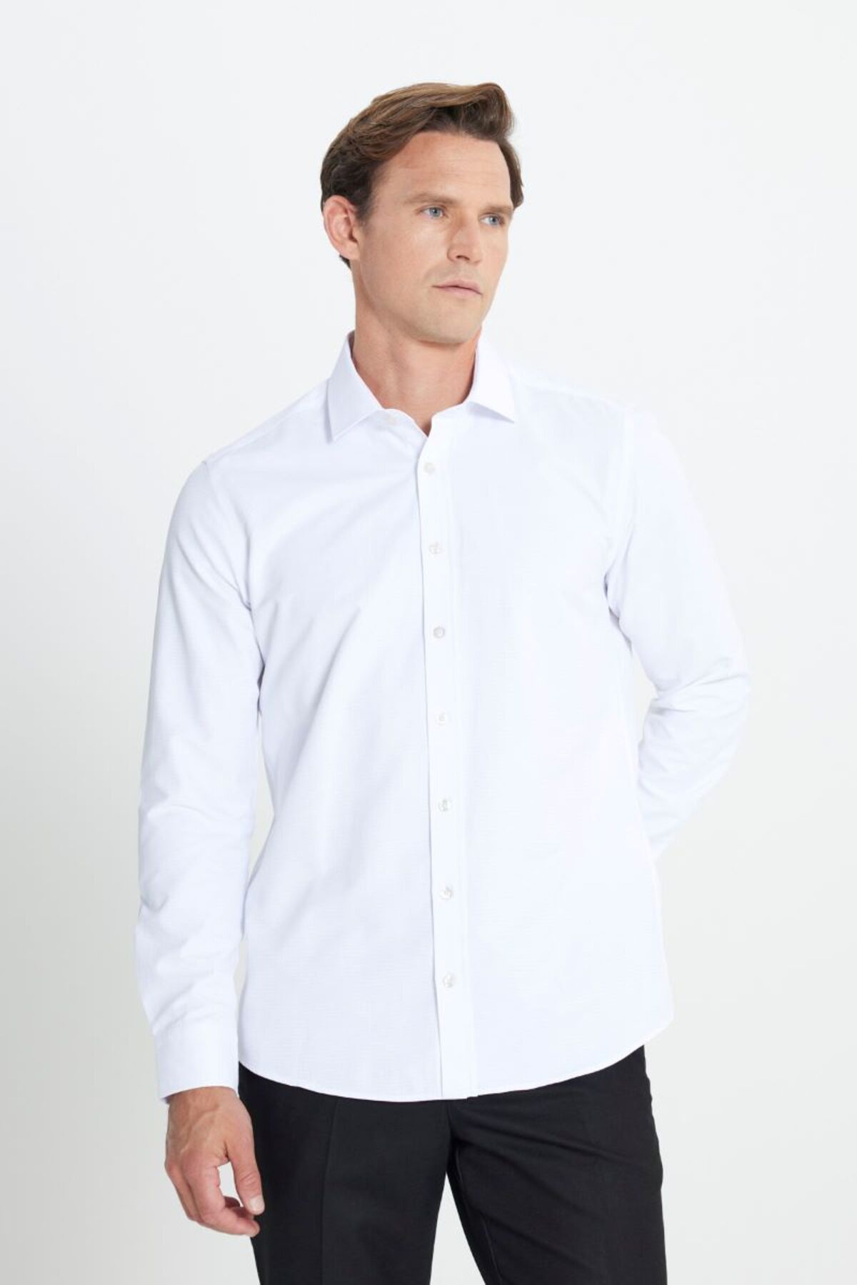 ALTINYILDIZ CLASSICS-Cămașă albă Dobby cu guler clasic, slim fit 3