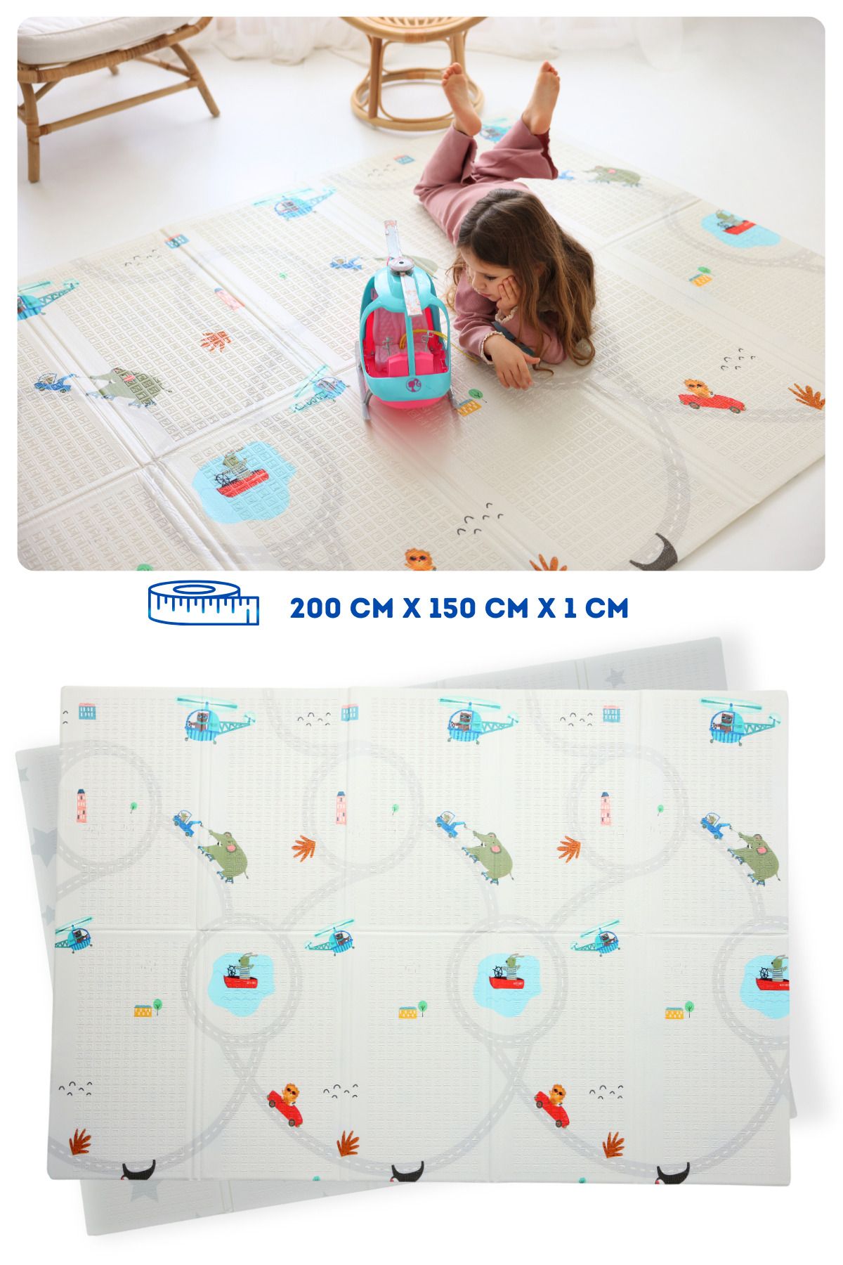 Coolmats Katlanabilir Çocuk Oyun Halısı, 200x150x1 Cm Çift Taraflı Oyun Matı