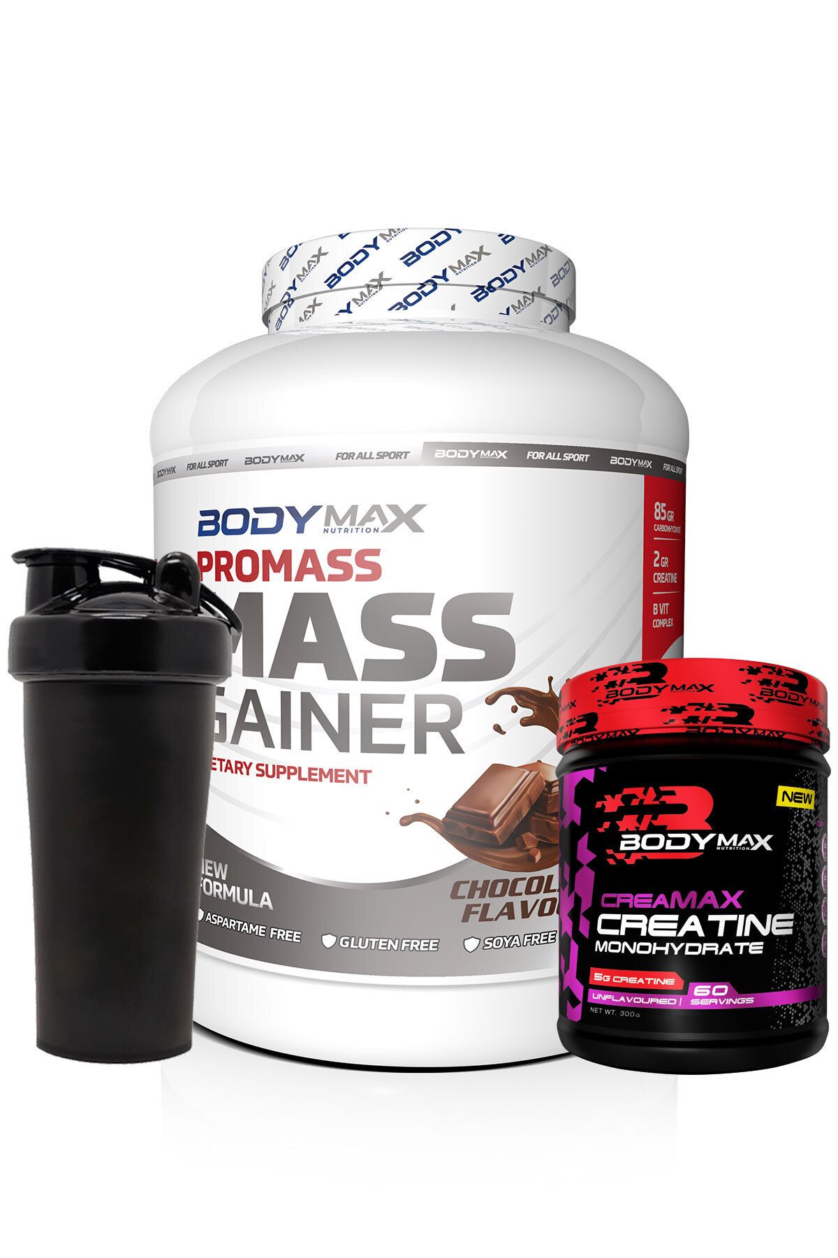 BODYMAX Promass Mass Gainer 3600 Gr Çikolata Aromalı + Creamax Kreatin 300 Gr + Shaker Hediyeli