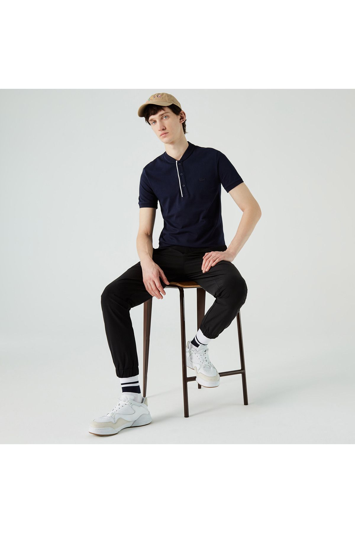 تی شرت یقه پولو آبی مردانه قاضی Slim Fit Collar Navy Blue Polo Lacoste