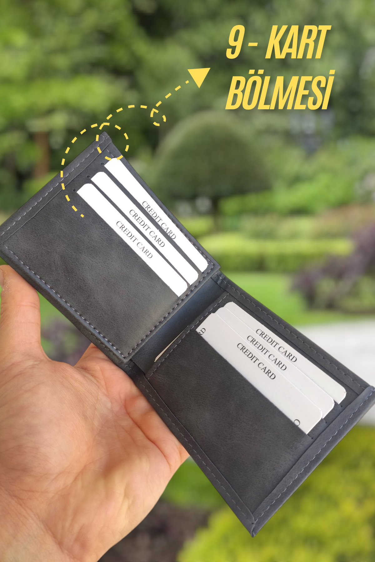 YNS LEATHER Gri Erkek Cüzdan isim Baskılı Kişiye Özel görsel 3