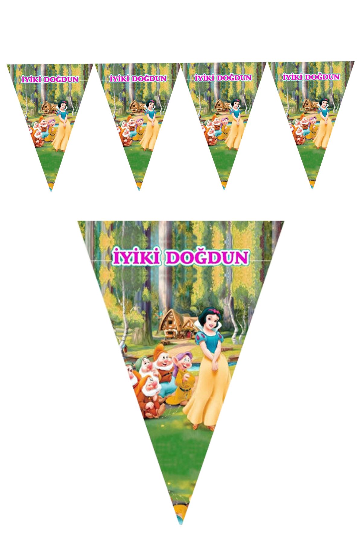 Parti dolabı-2 Meters Cotton Princess Disney Birthday Mohair - 7 Dwarfs Party Flag 3