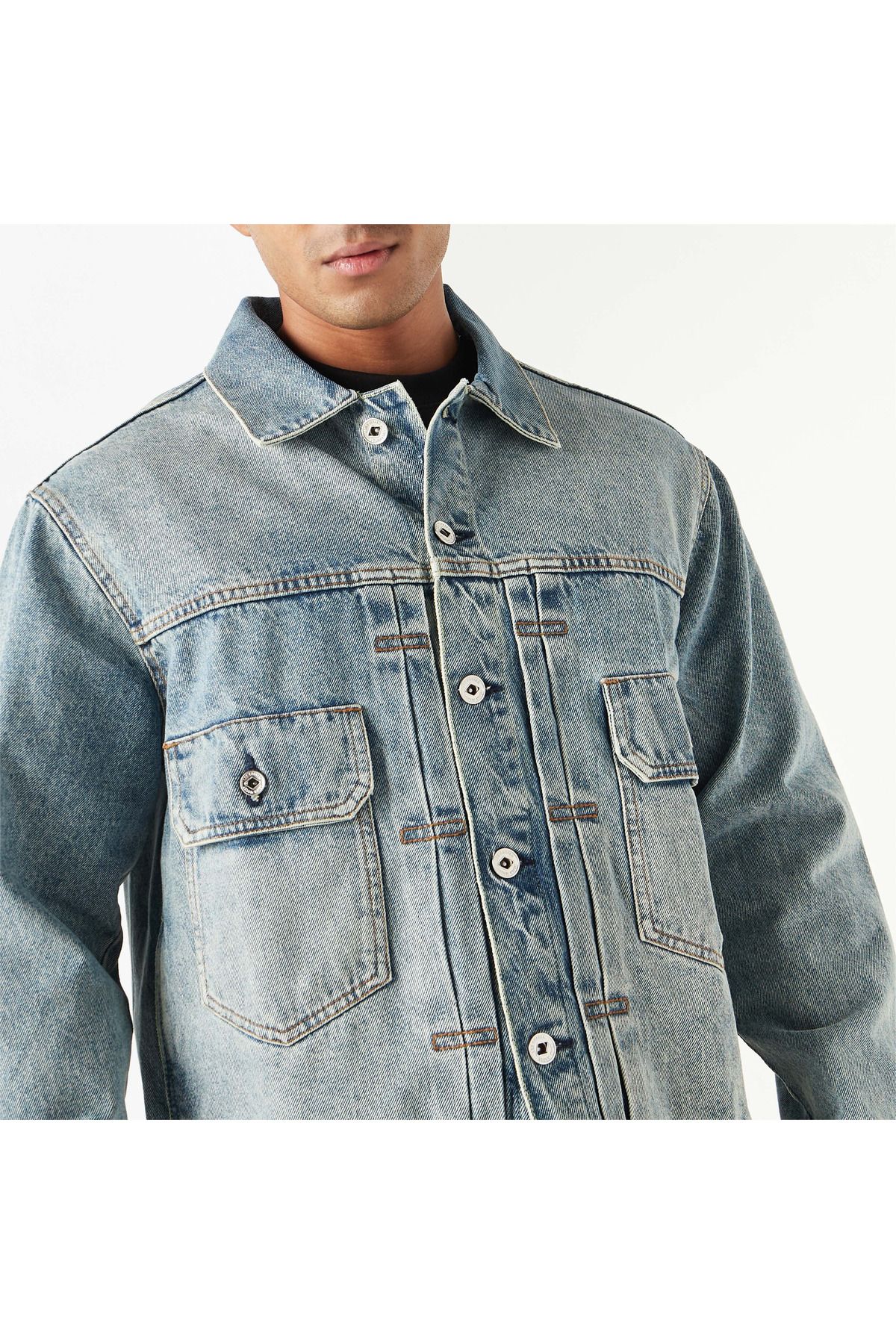 Lee Cooper-Solid Denim Jacket with Pockets and Long Sleeves 4