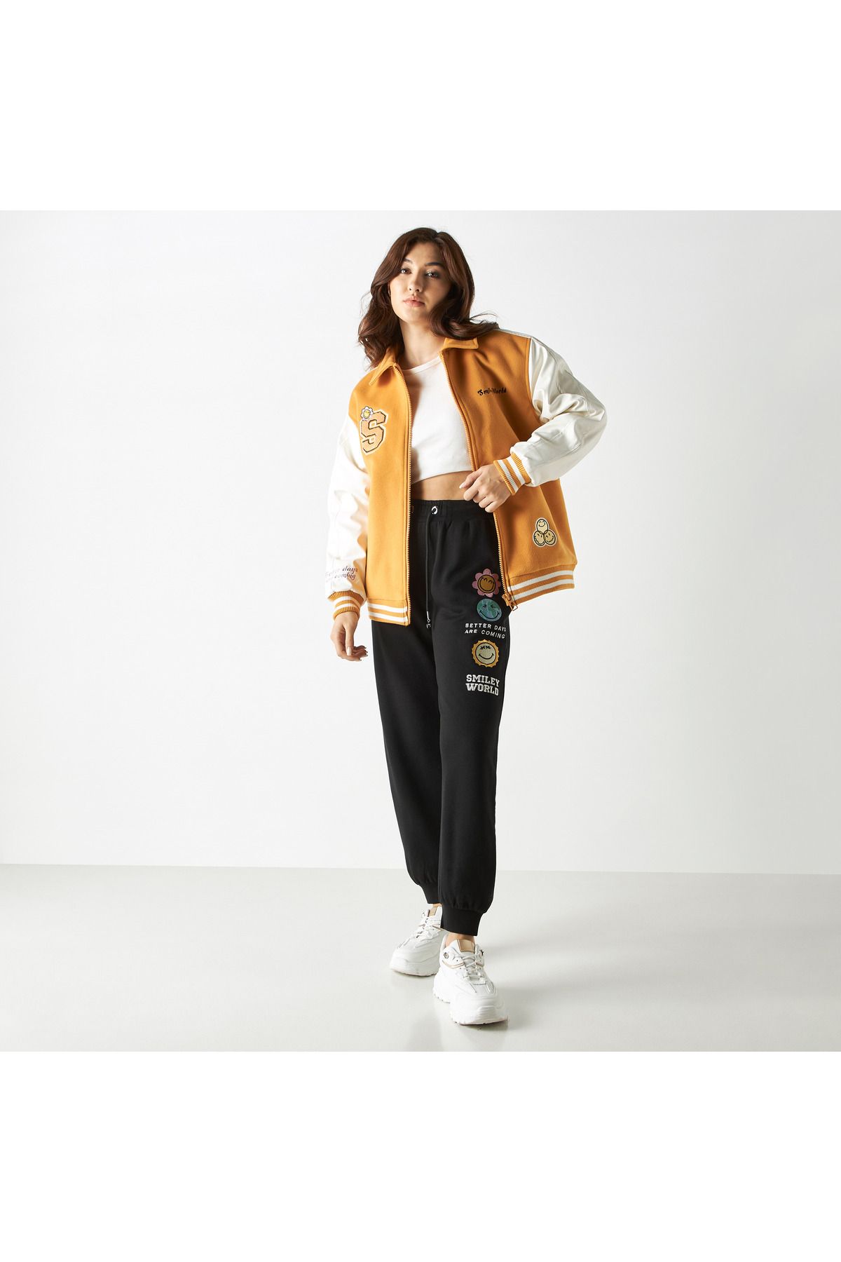 SP Characters-Smiley World Embroidered Zip Through Bomber Jacket With Pockets 2