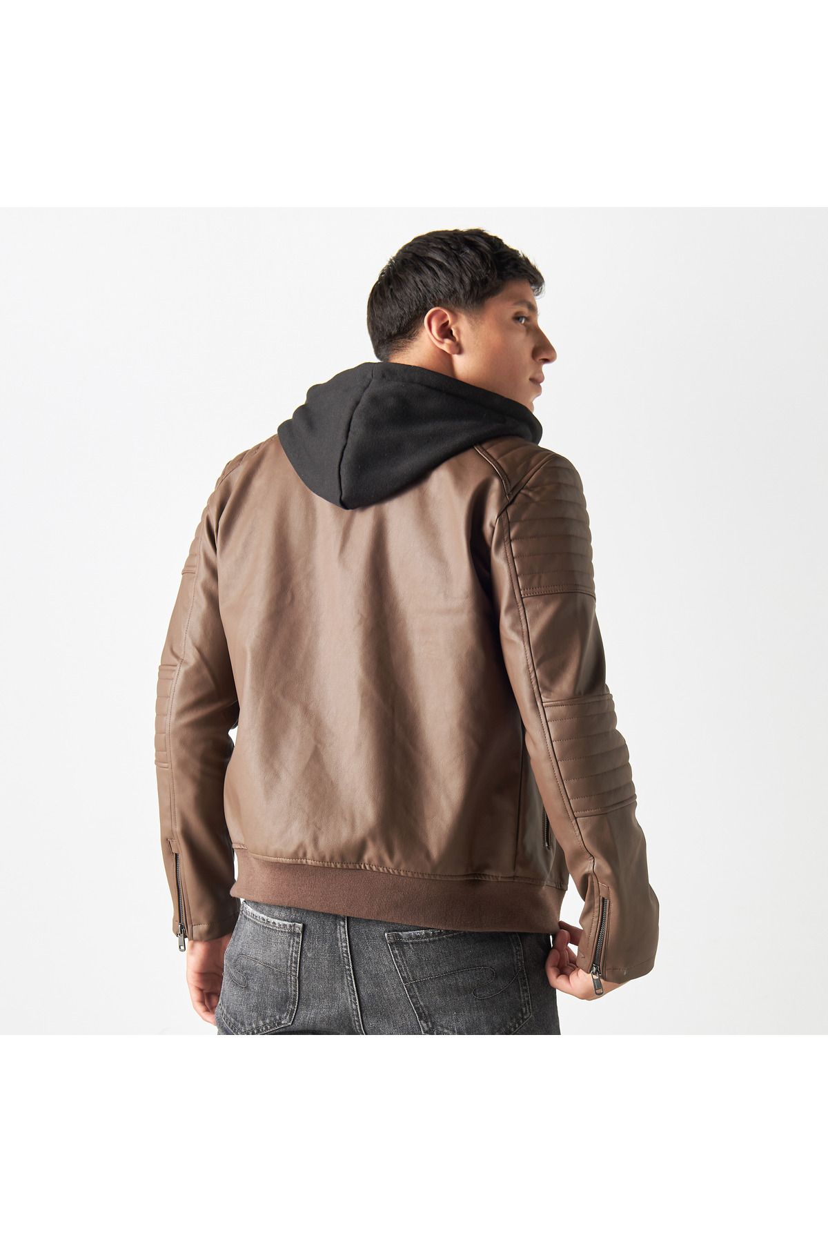 Lee Cooper-Textured Zip Through Bomber Jacket with Hood and Long Sleeves 3