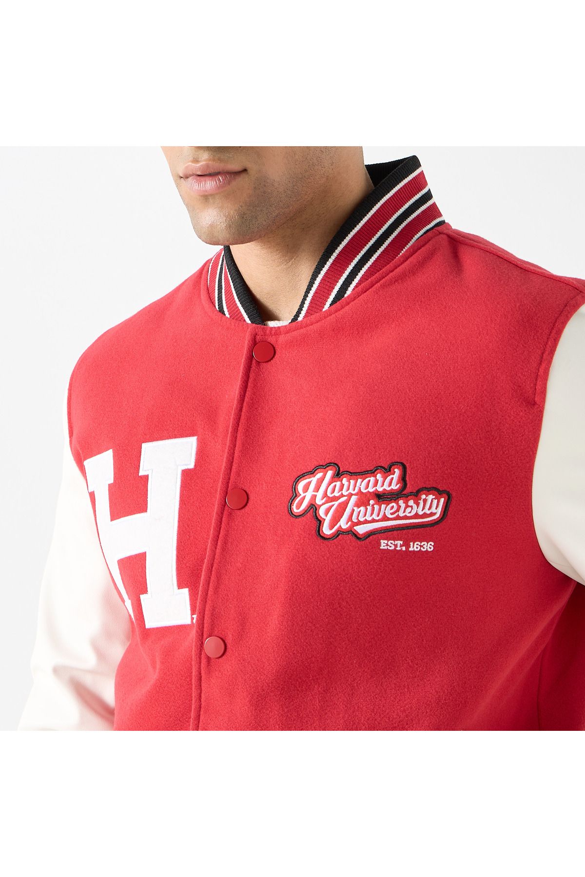 SP Characters-Harvard University Logo Detail Button Through Bomber Jacket with Pockets 4