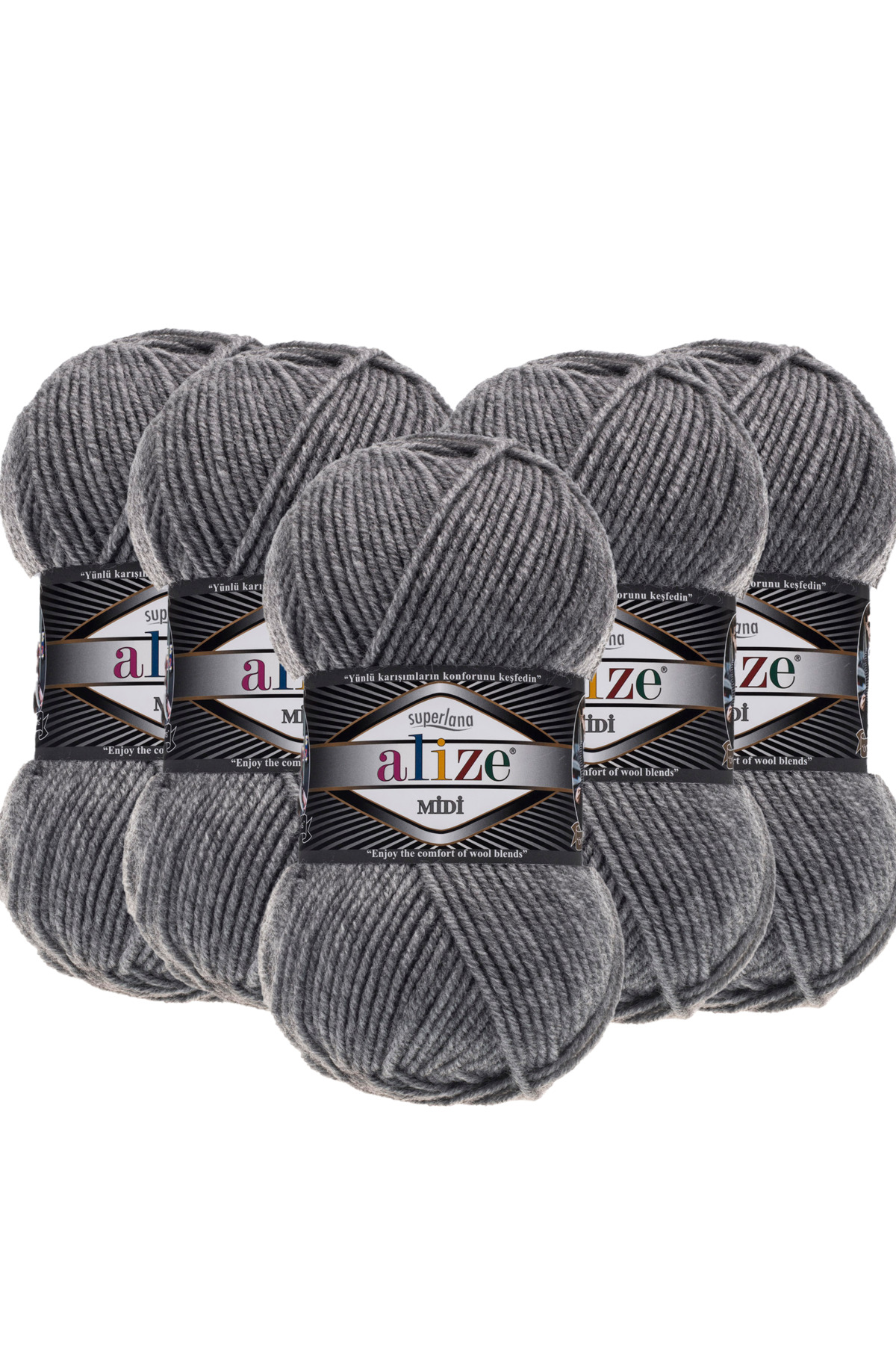 5 Pieces Midi Alize Superlana Midi Medium Thick Woolen Yarn 100 gr. 170 mt.21