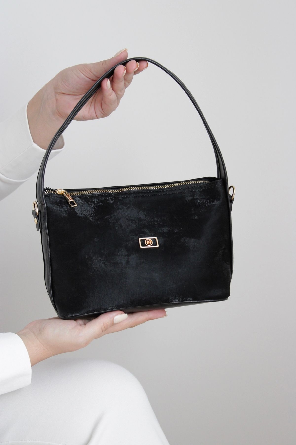 mossi-Black Suede Look Adjustable Cross Strap Faux Leather Women's Hand and Shoulder Bag 2