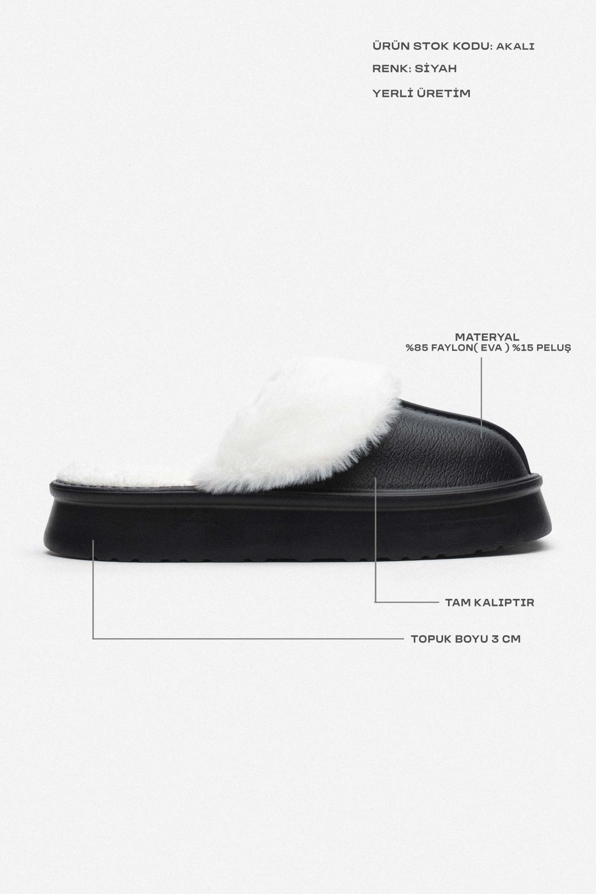 NİŞANTAŞI SHOES-Akali Black Matte Fur Lined Flat Sole Women's House Slippers 3