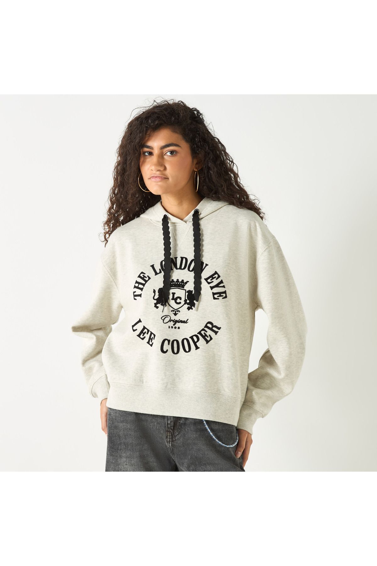 Lee Cooper-Printed Hooded Sweatshirt with Long Sleeves 1