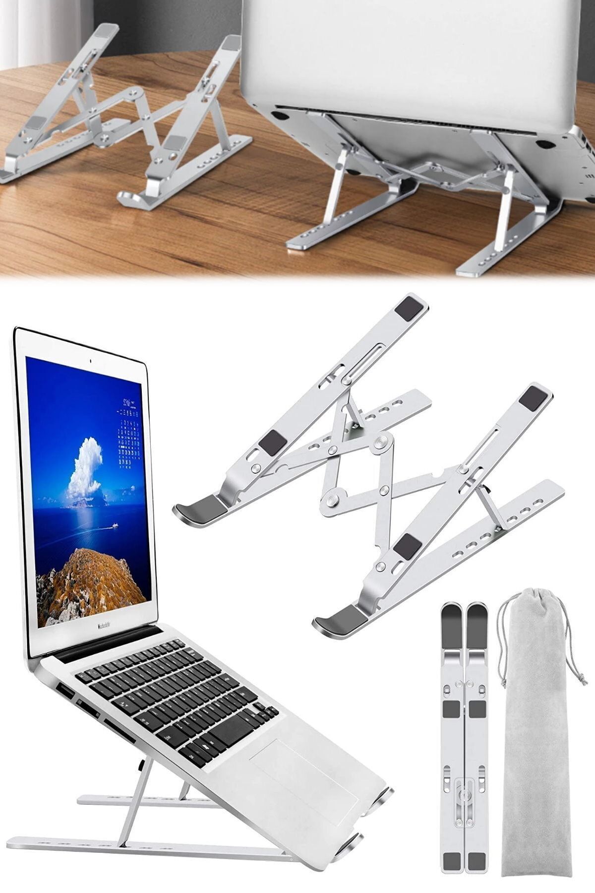 Mobee Alüminyum Laptop Yükseltici Stand Dizüstü Macbook ve Notebook İçin Katlanabilir Taşınabilir