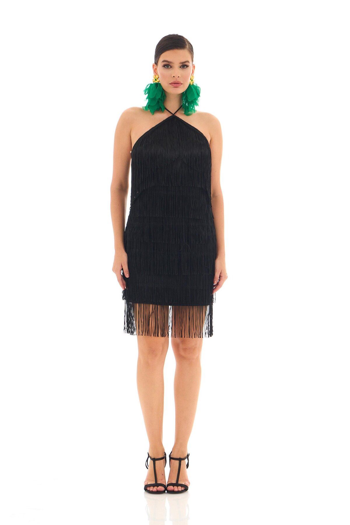Carmen-Schwarze Neckholder-Halskette mit Quasten, Henna und After-Party-Kleid 3