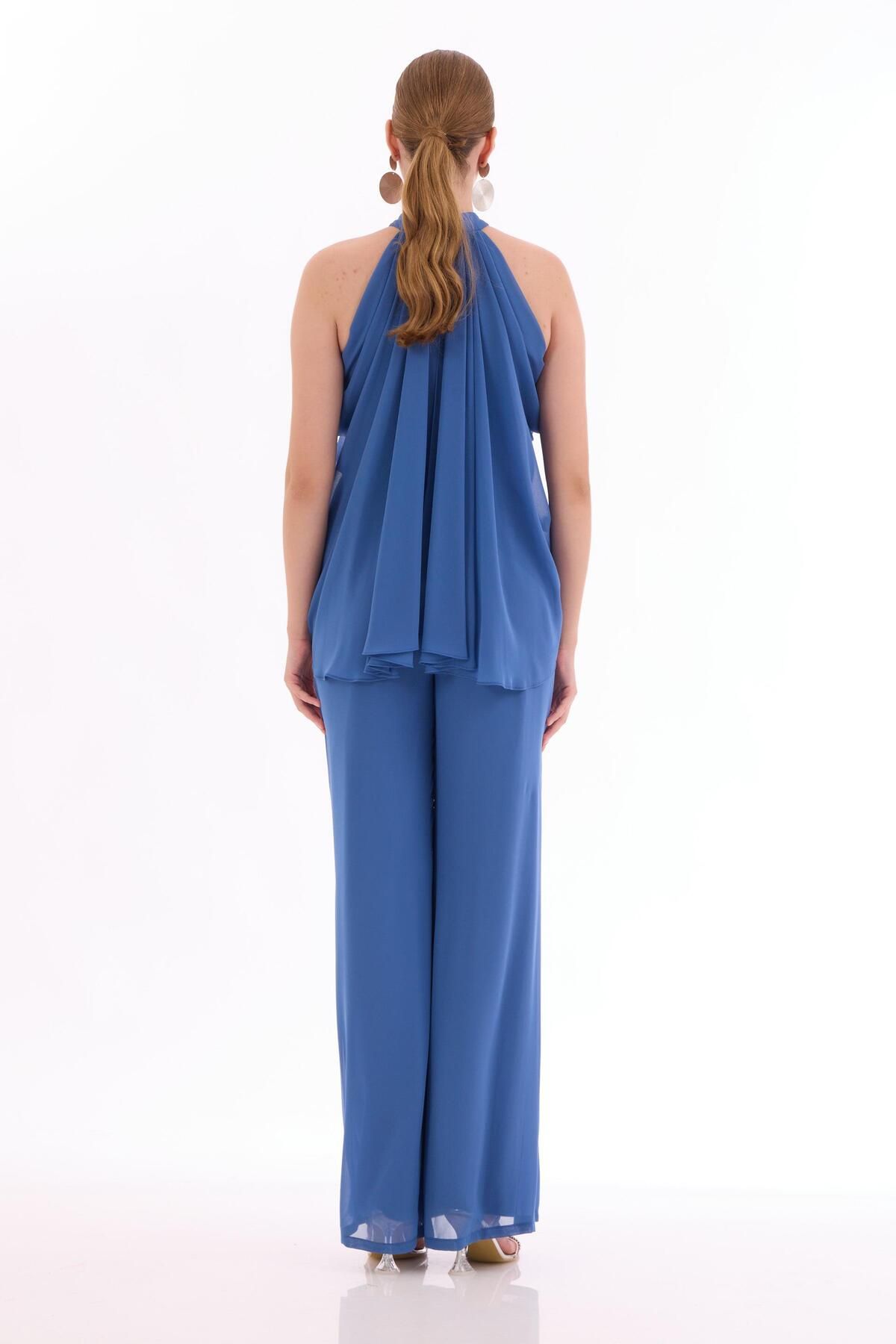 Carmen-Indigo Chiffon Halter Jumpsuit 6