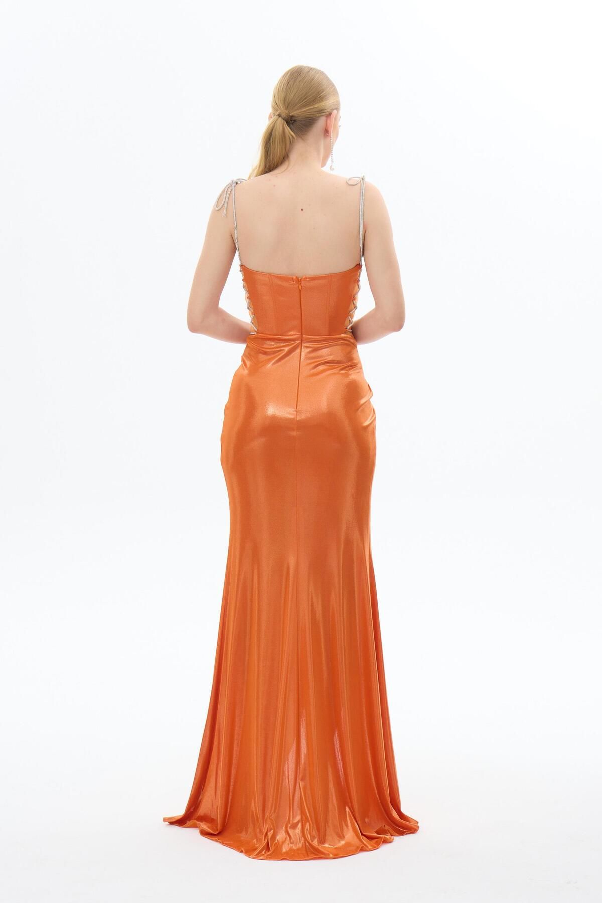 Carmen-Rochie de seara tricotata stralucitoare - Orange Stone Detailed 5