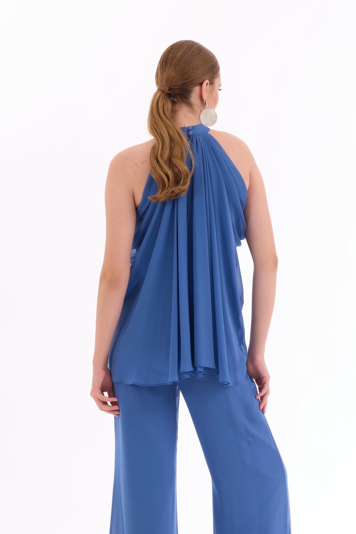 Carmen-Indigo Chiffon Halter Jumpsuit 5