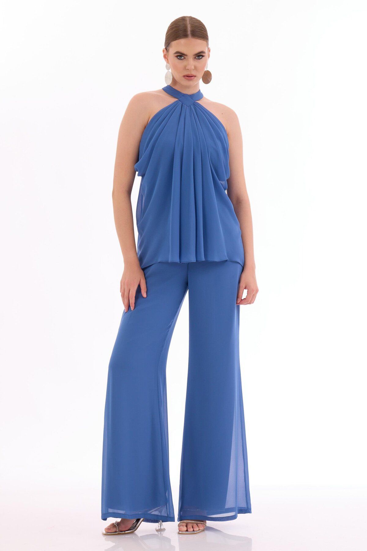 Carmen-Indigo Chiffon Halter Jumpsuit 1