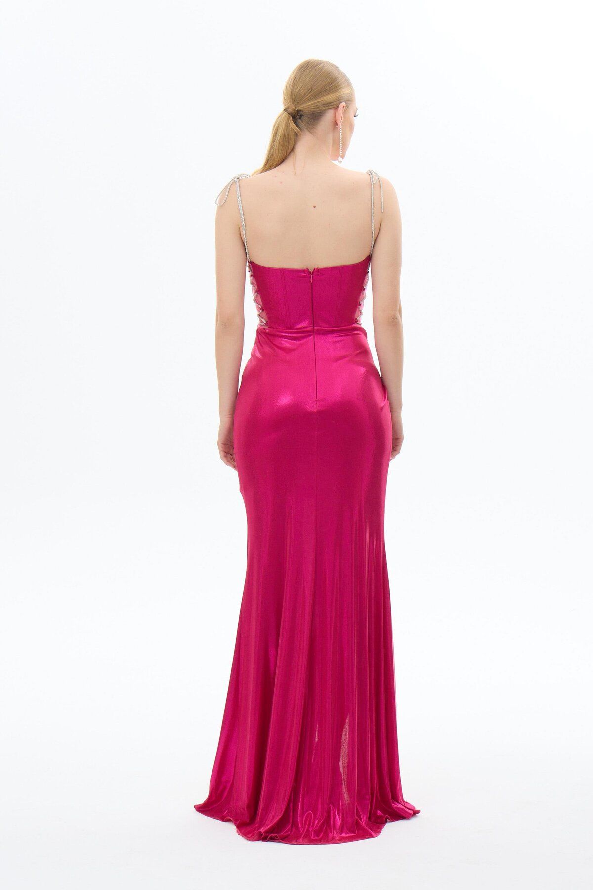 Carmen-Shiny Fuchsia Jewelled Knitted Evening Dress 5