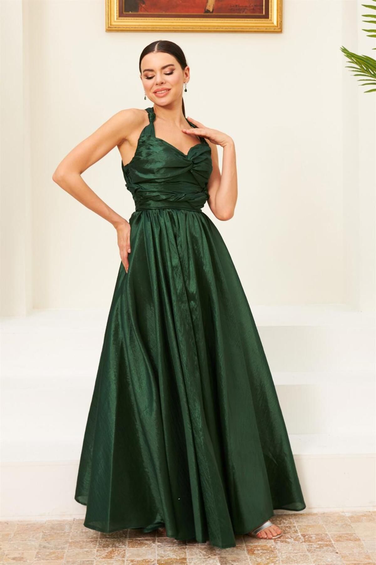 Carmen-Emerald Taffeta Long Evening Dress 2