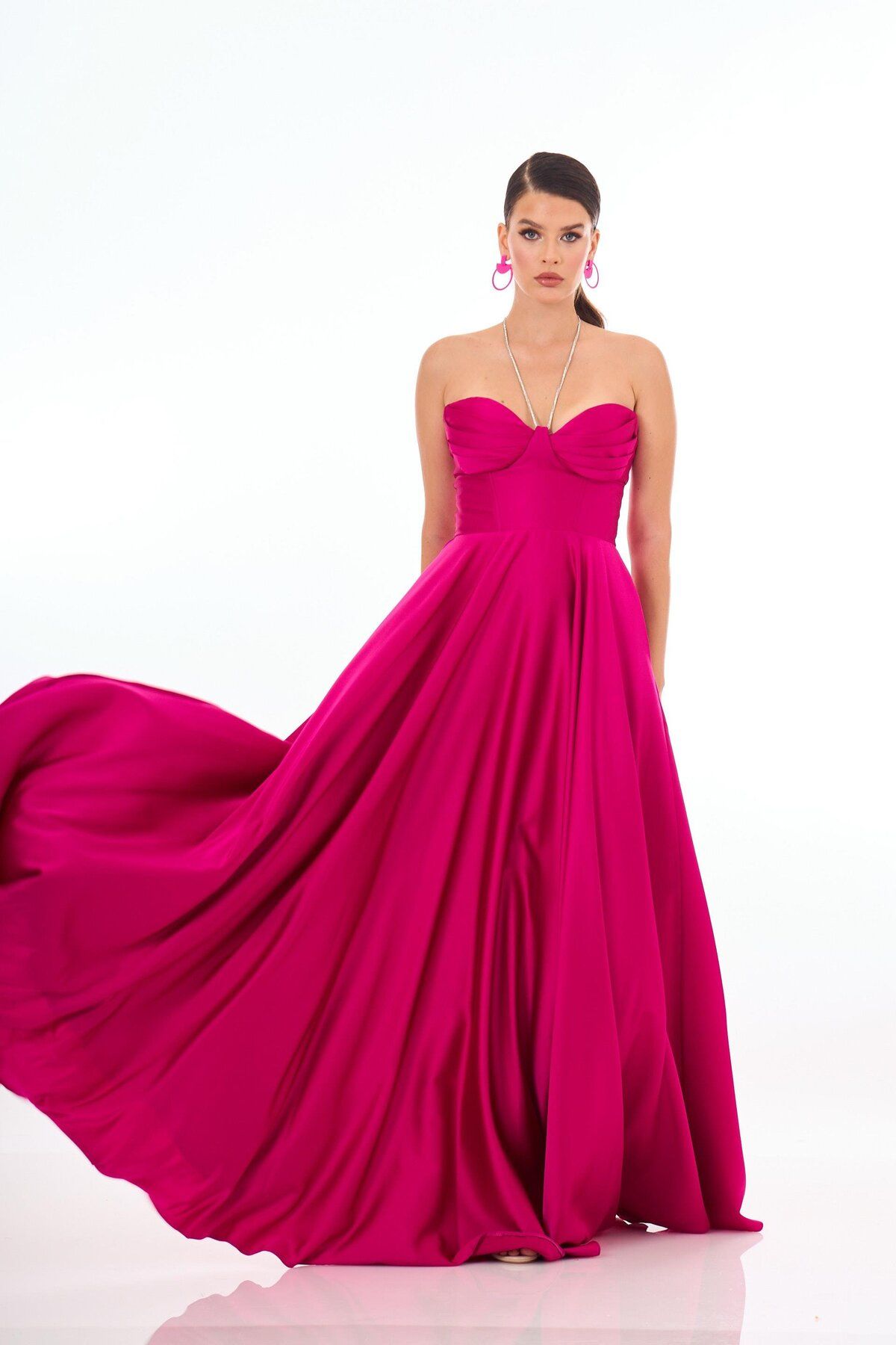 Carmen-Fuchsia Satin Strapless Long Evening Dress and Invitation Dress 3