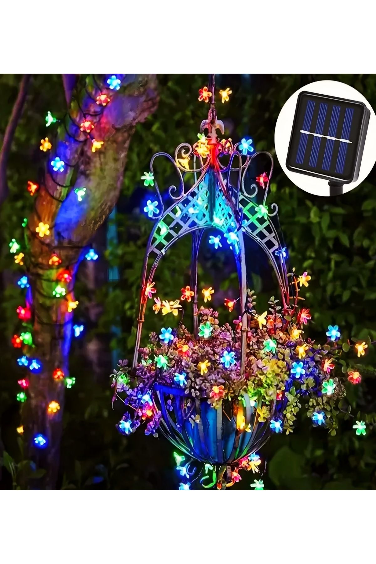 Kyrotech Solar Güneş Enerjili 30 Led Kiraz Çiçeği Ip65 Su Geçirmez Solar Işık Zinciri 6 Metre Rgb Gökkuşağı