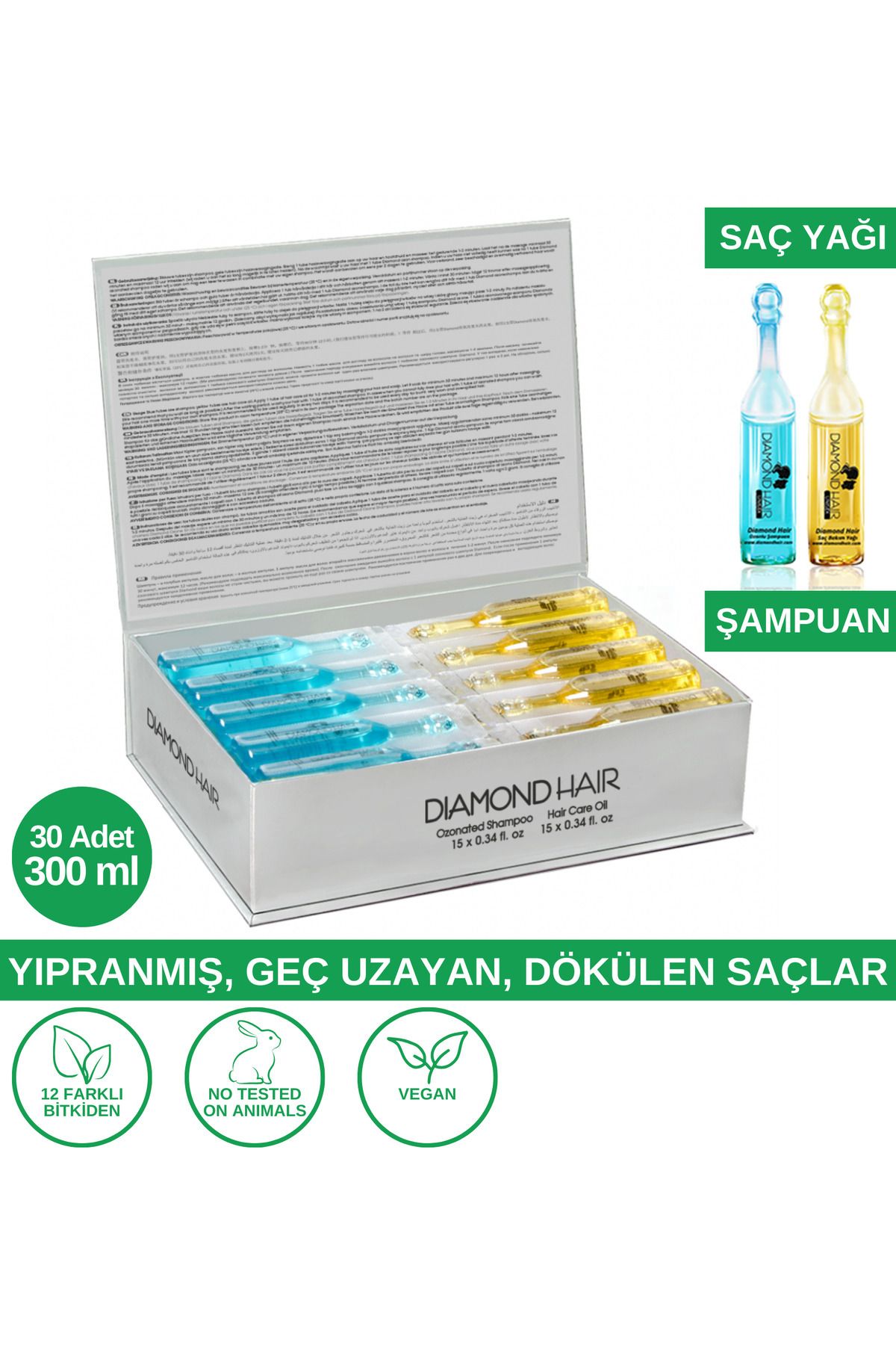 DIAMOND HAIR Onarıcı Saç Bakım Yağı Ve Hızlı Saç Uzatma Etkili Şampuan Işlem Görmüş Saçlara Dökülme Karşıtı Serum-8