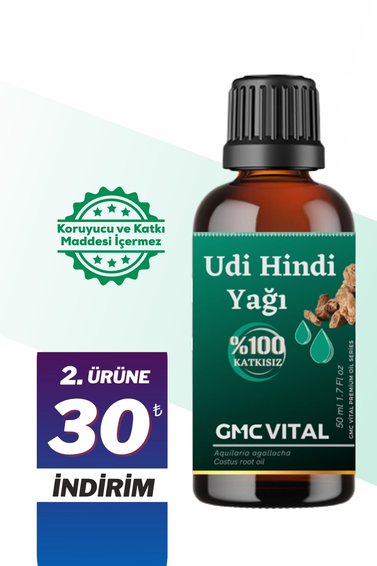 Gmc vital Udi Hindi Yağı %100 Saf Ve Doğal Kust-i Hindi Costus Root Oil 50 ml