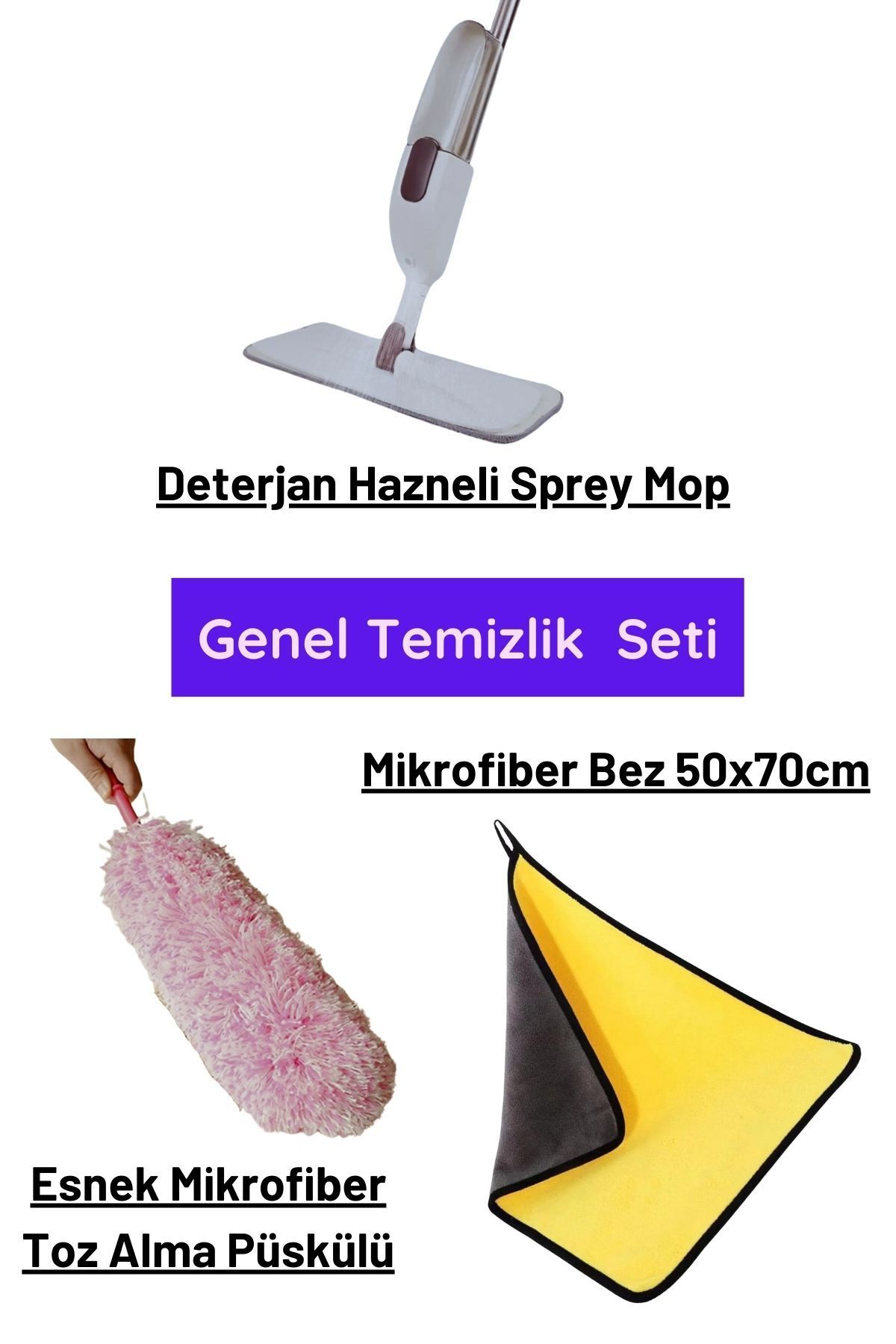 teknotrust Pratik Temizlik Seti: Sprey Mop, Esnek Püskül, Temizlik Bezi, Kolay Kullanım