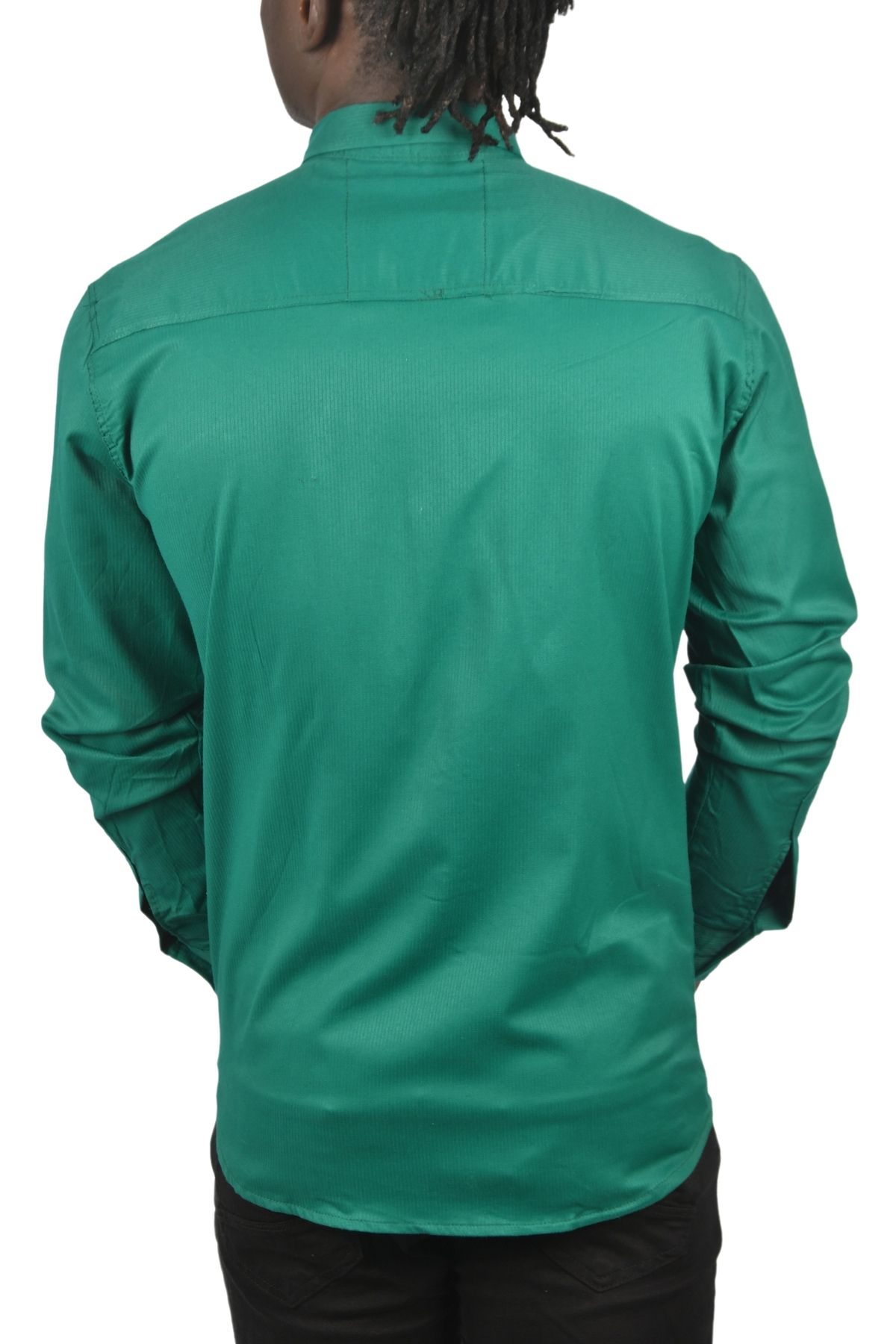 DeepSEA-Men's Green Lycra Thin Corded Double Pocket Gabardine Shirt with Snap Fasteners 2300421 4