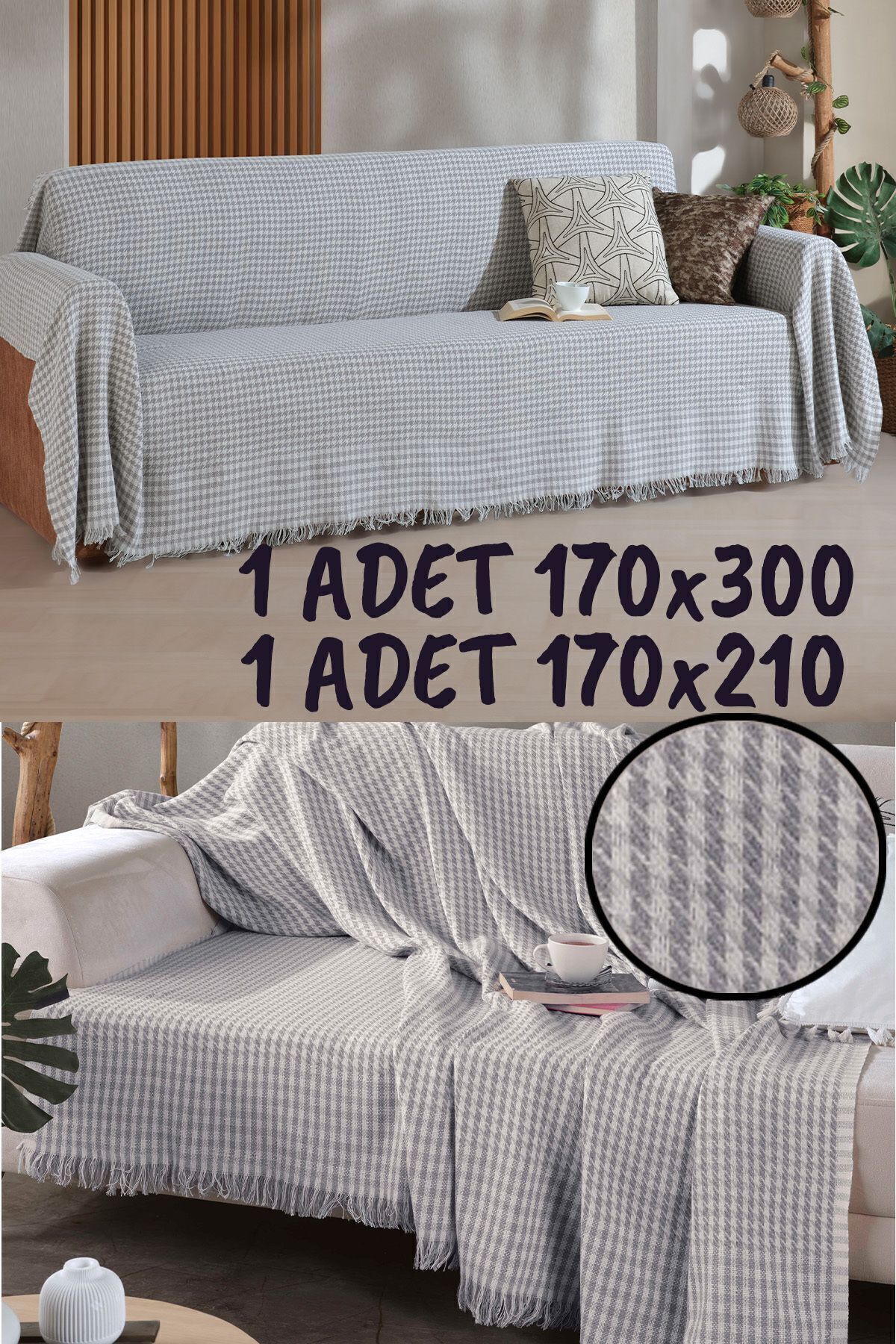 روکش مبل خاکستری پوشش صندلی مجموعه 1 قطعه 170x300 1pc 170x210 LADYNİL