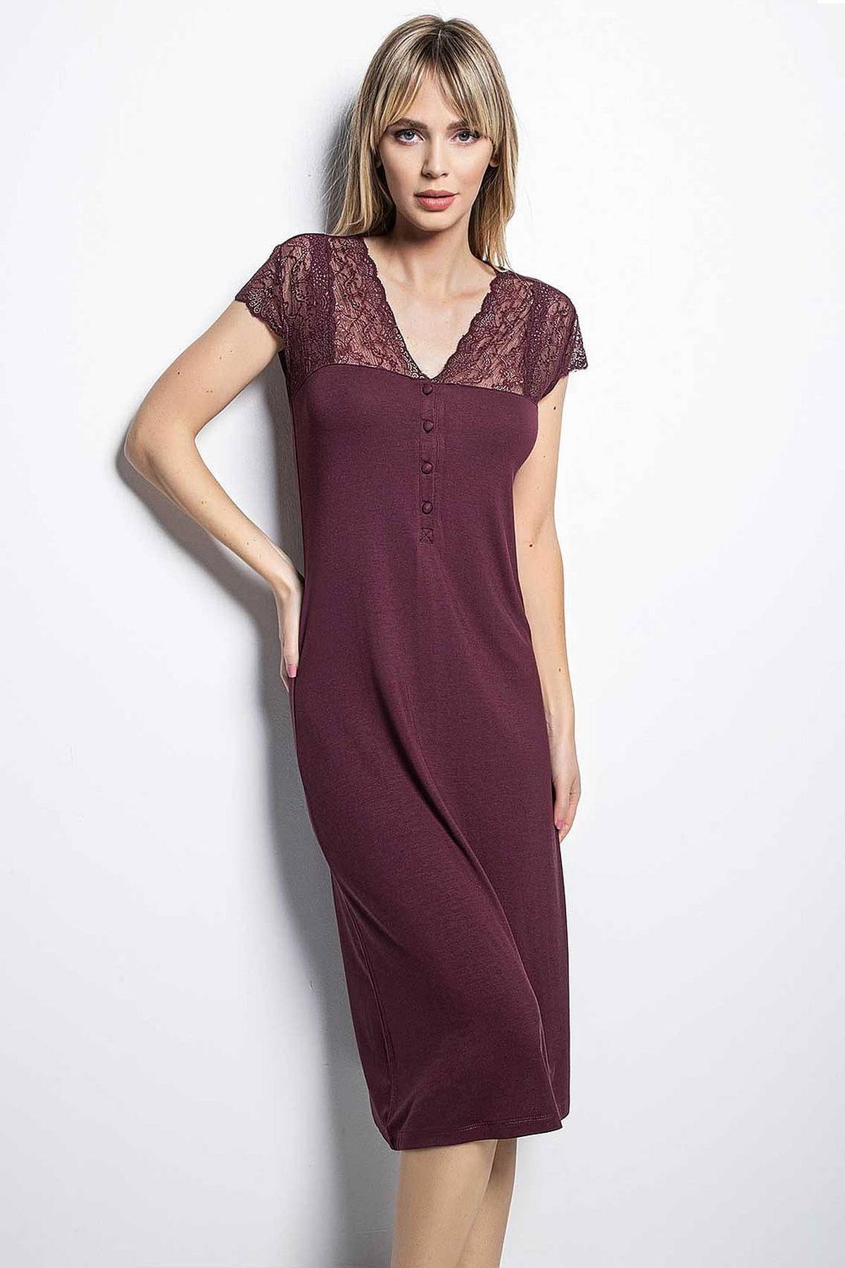 MONAMİSE 18458 Büyük Beden Kadın Gecelik-Bordo