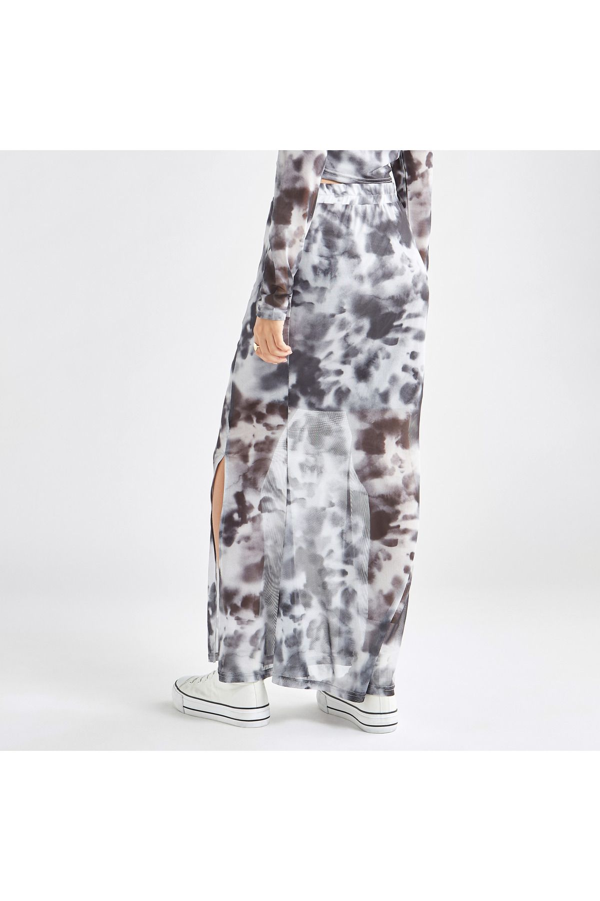 FAV-Tie Dye Print Maxi Skirt with Elasticated Waistband and Slit 3