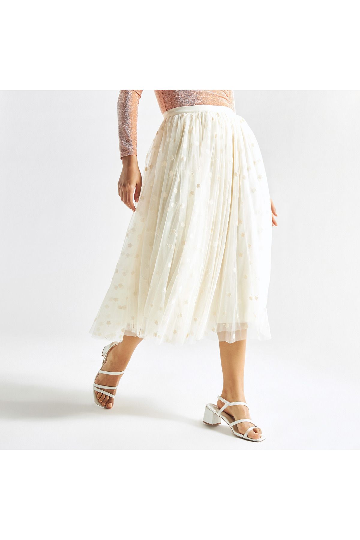 FAV-Textured Midi Skirt with Elasticated Waistband 1