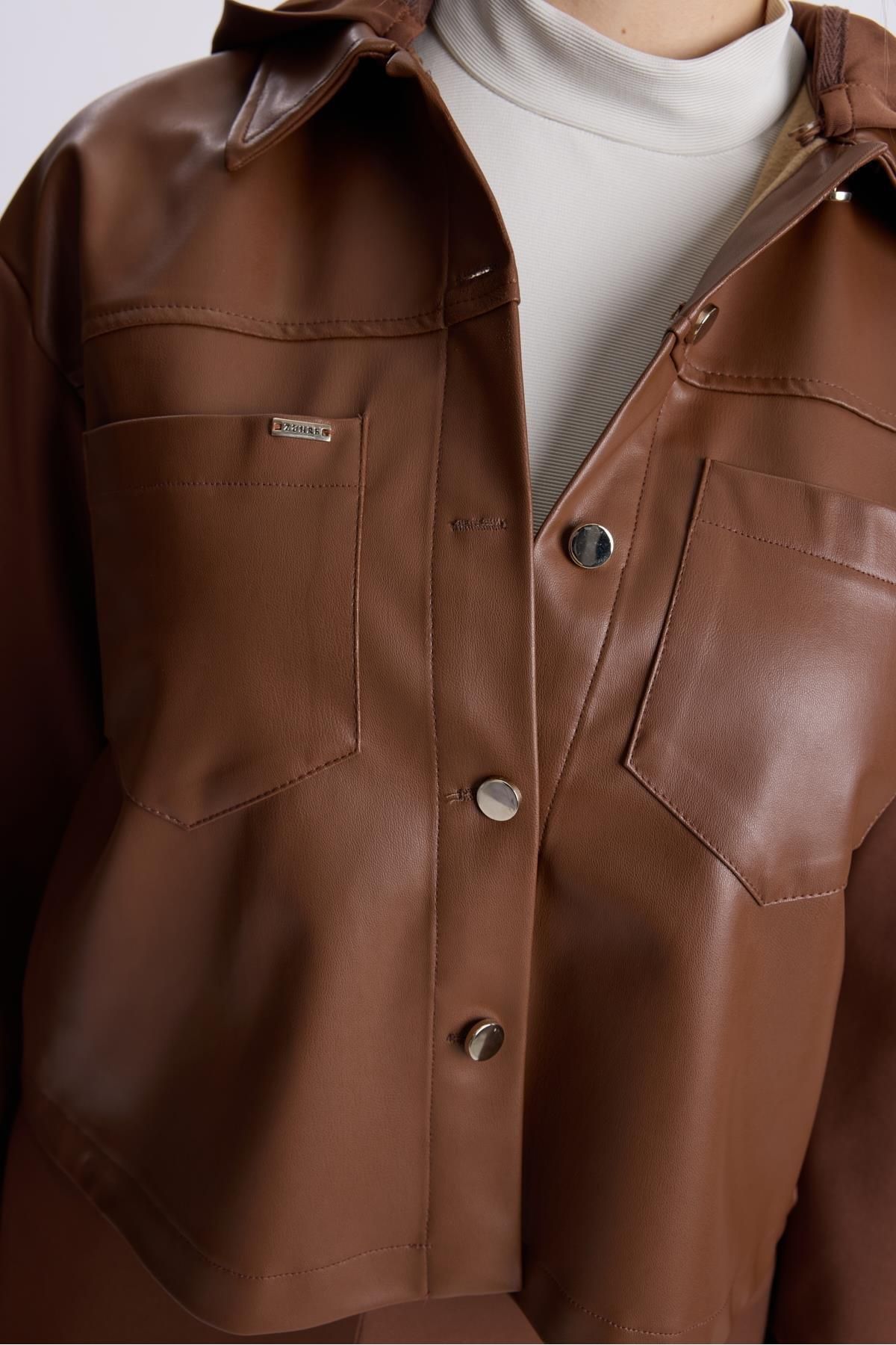 Zühre-Brown Hooded Leather Detailed Double Suit 1328 4