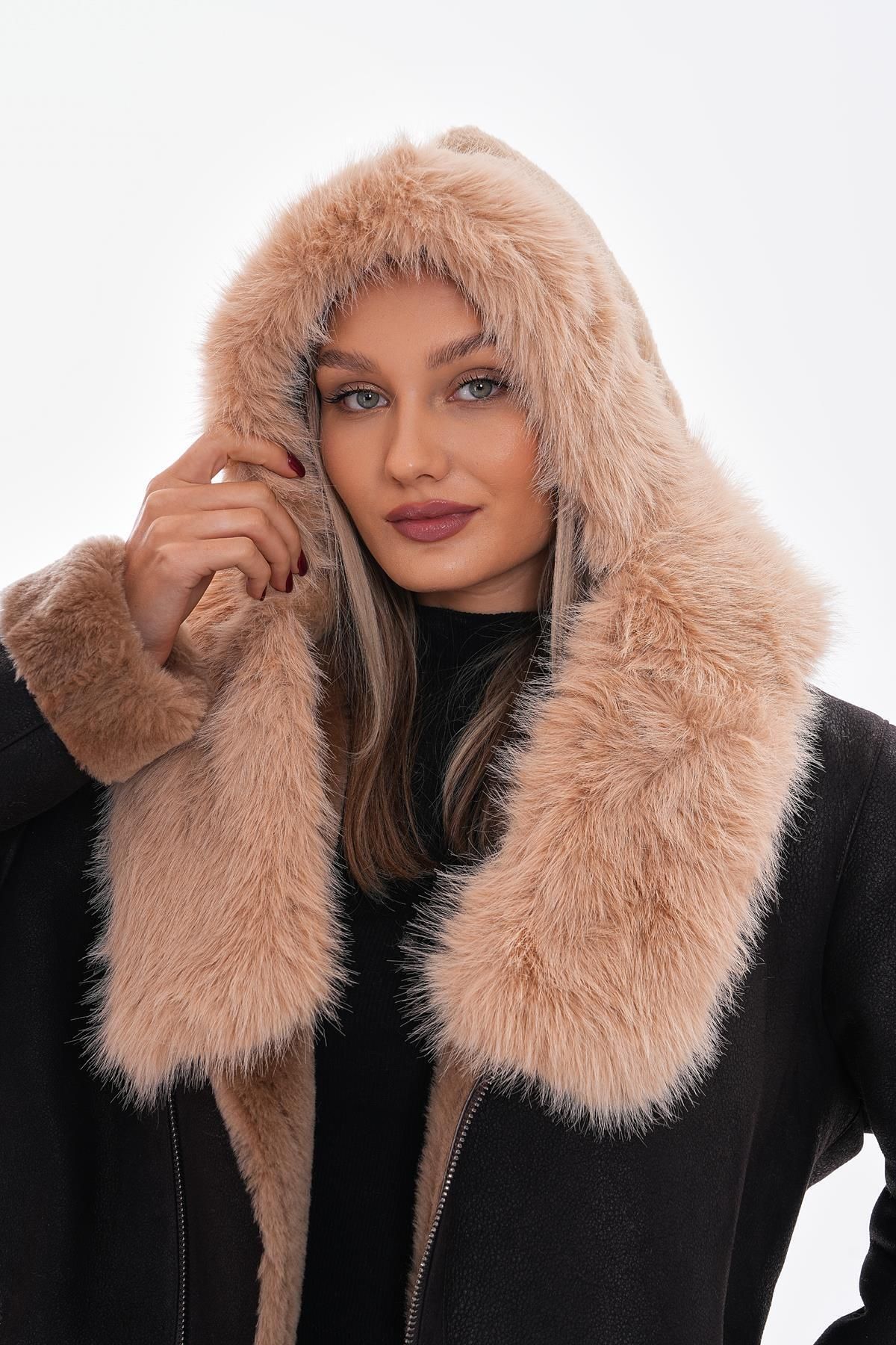 Luminos Butik-Camel Hat - Faux Plush, Fur, Neck Tie and Scarf 4689 2