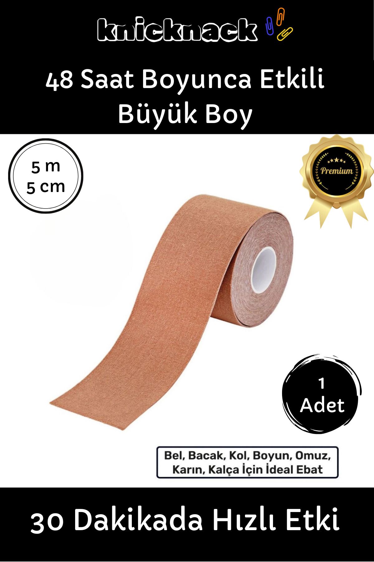 Knicknack Büyük Boy Kas Eklem Bel Bacak Kol Boyun Sırt Omuz Karın Kalça Ağrı IsıI Bandı 5cm x 5m 1 Adet