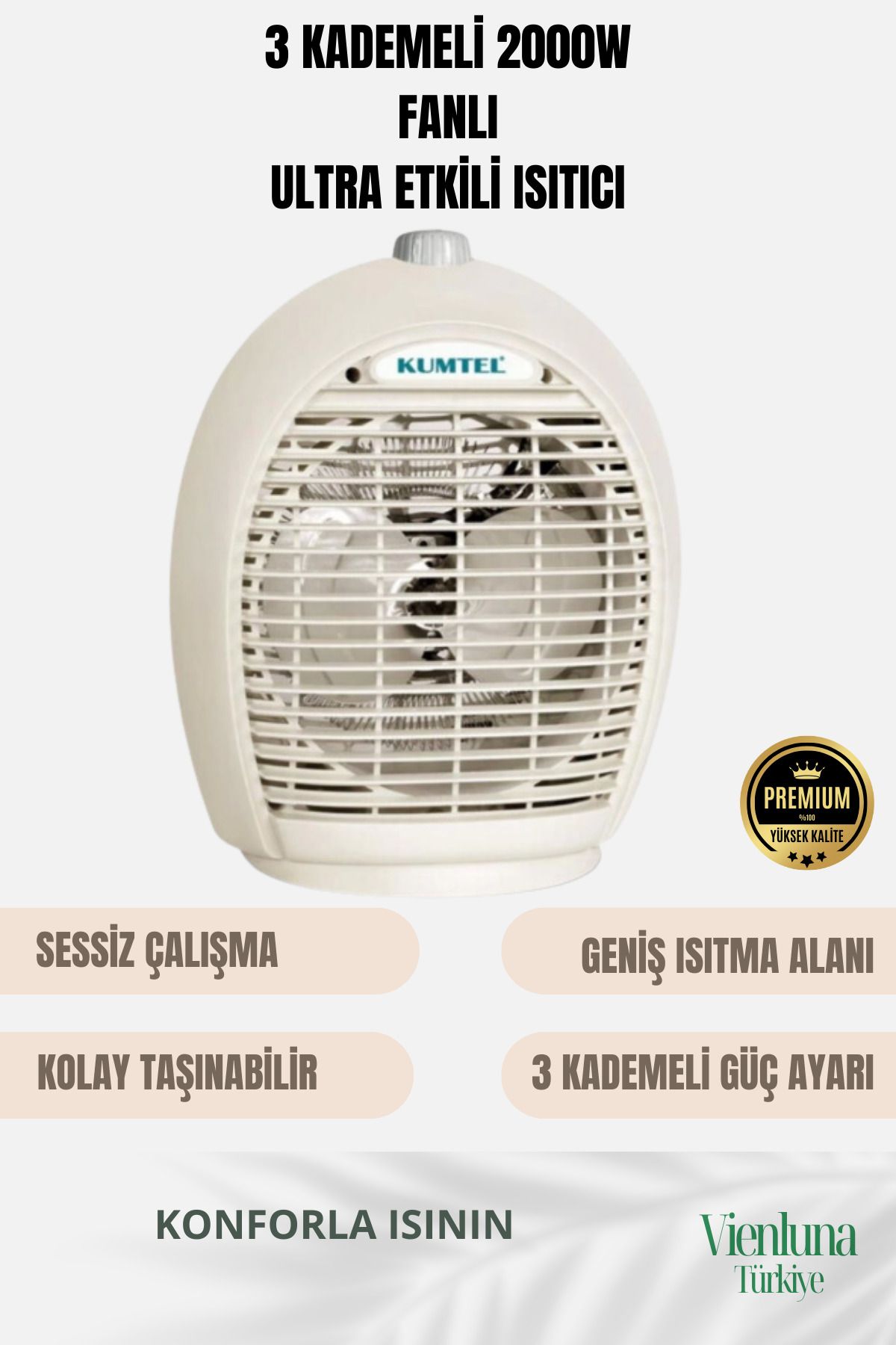 vienluna Premium Ürün Ultra Sessiz Masa Üstü Soğuk Sıcak 3 Kademeli 2000 W Fanlı Yüksek  Isıtıcı Uyumlu