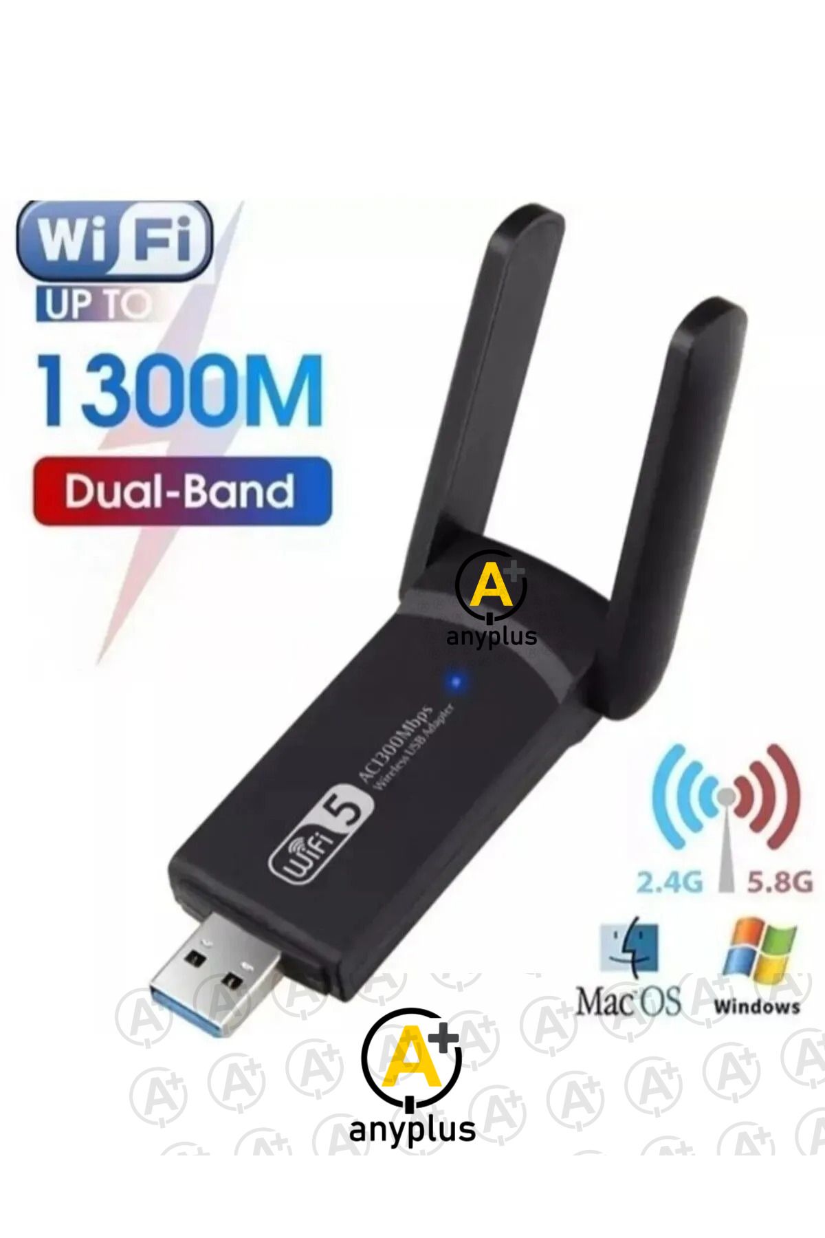 a+ anyplus Dual Band USB 3.0 Adaptör Kablosuz Wifi Alıcı Wireless Adaptör  Uyumlu 802.11a/b/g/n/ac,WiFi Adapter