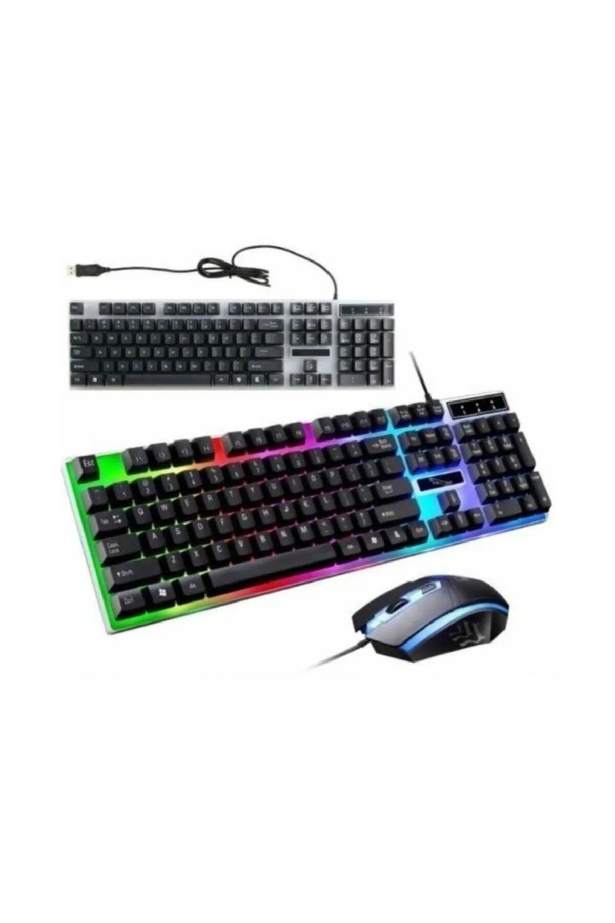 Rainbow Gaming Full Set RGB Işıklı Kablolu Oyuncular İçin Tam Mekanik Türkçe Q Klavye Mouse Seti