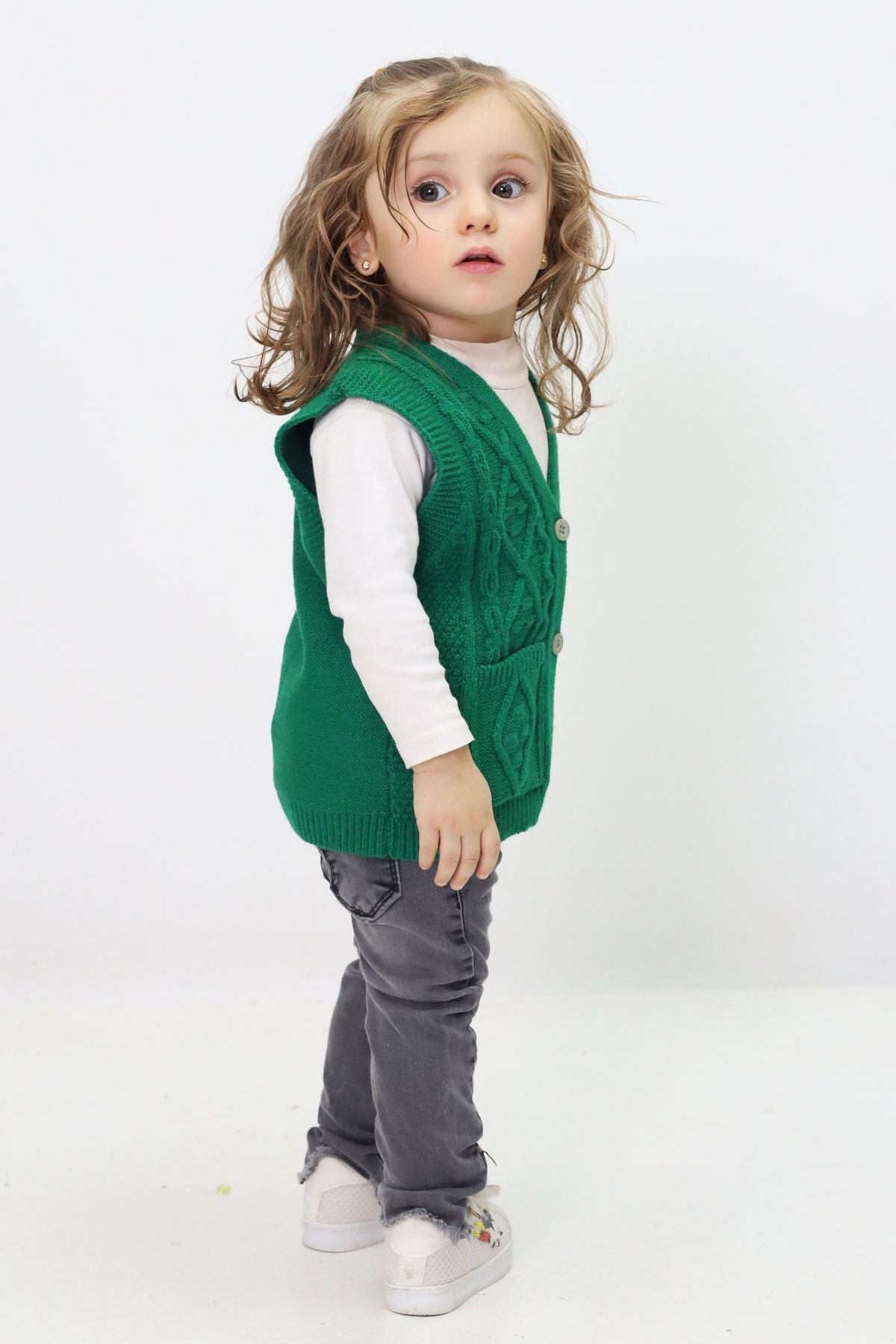 Cloudy Kids Kız Bebek Düğmeli Triko Hırka&Yelek fotoğrafı 2 (önizleme)
