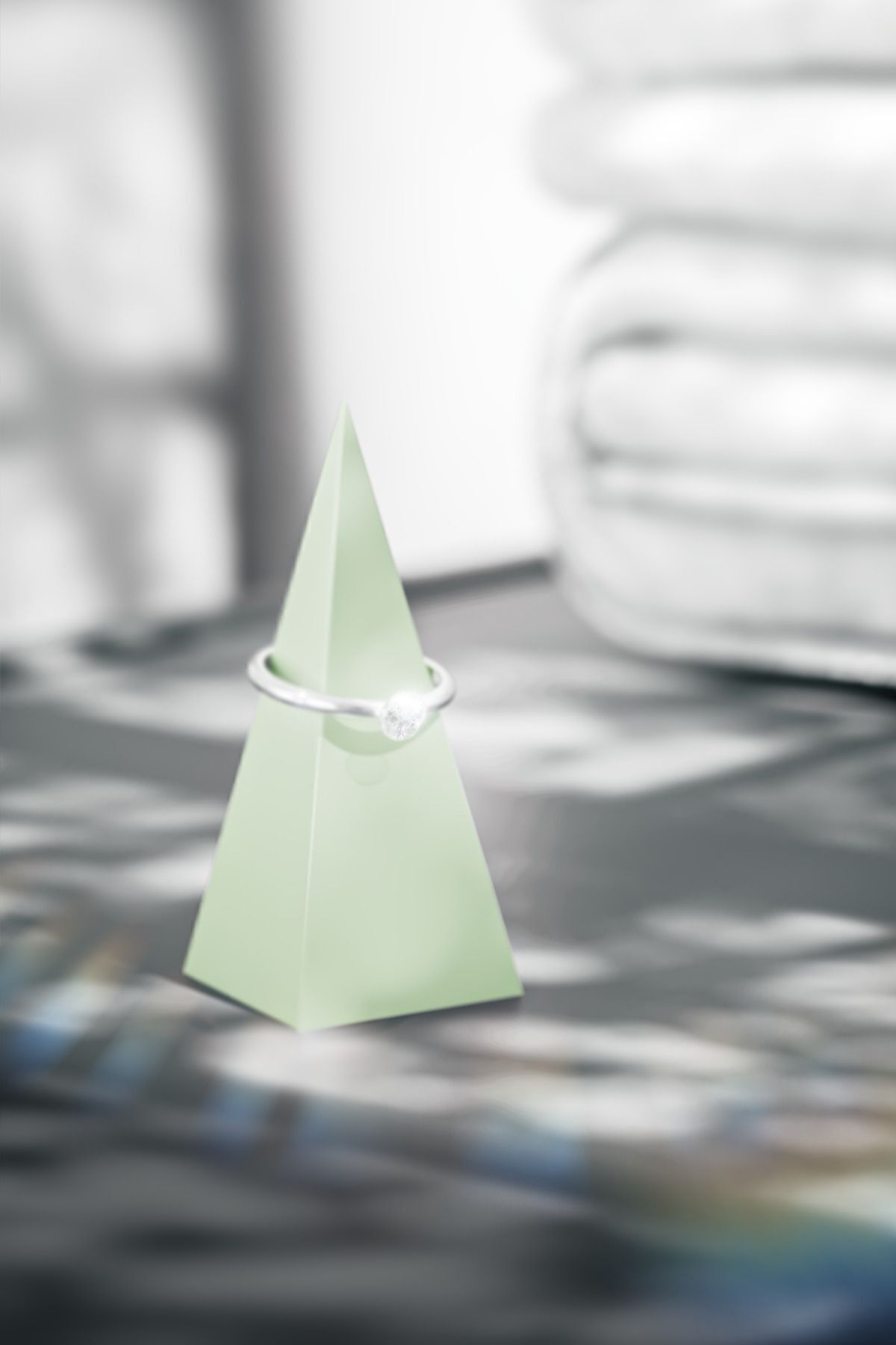 Modern Home Accessory, Concrete Pyramid Ring Holder, Elegant and Practical