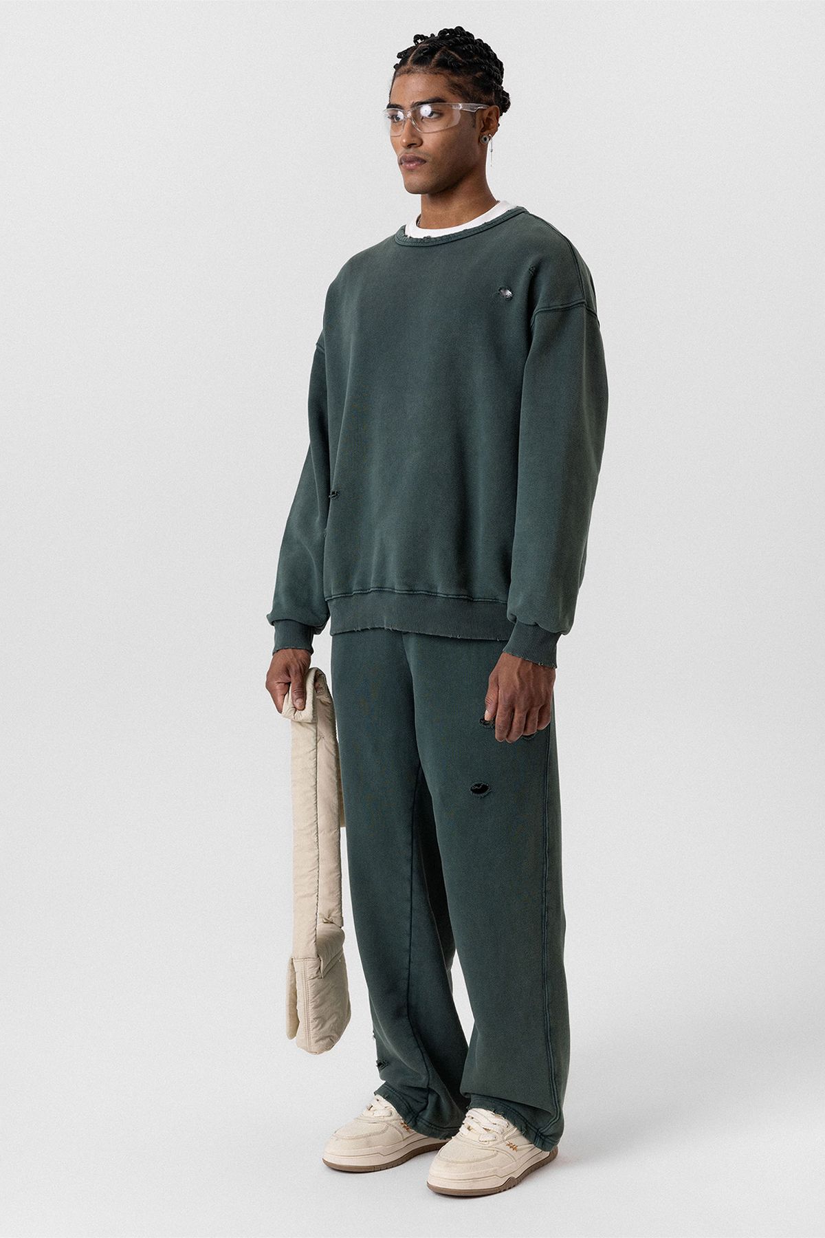 VAMOSCLO-Green Oversize Tracksuit Set - Washable and Tear Detailed 2