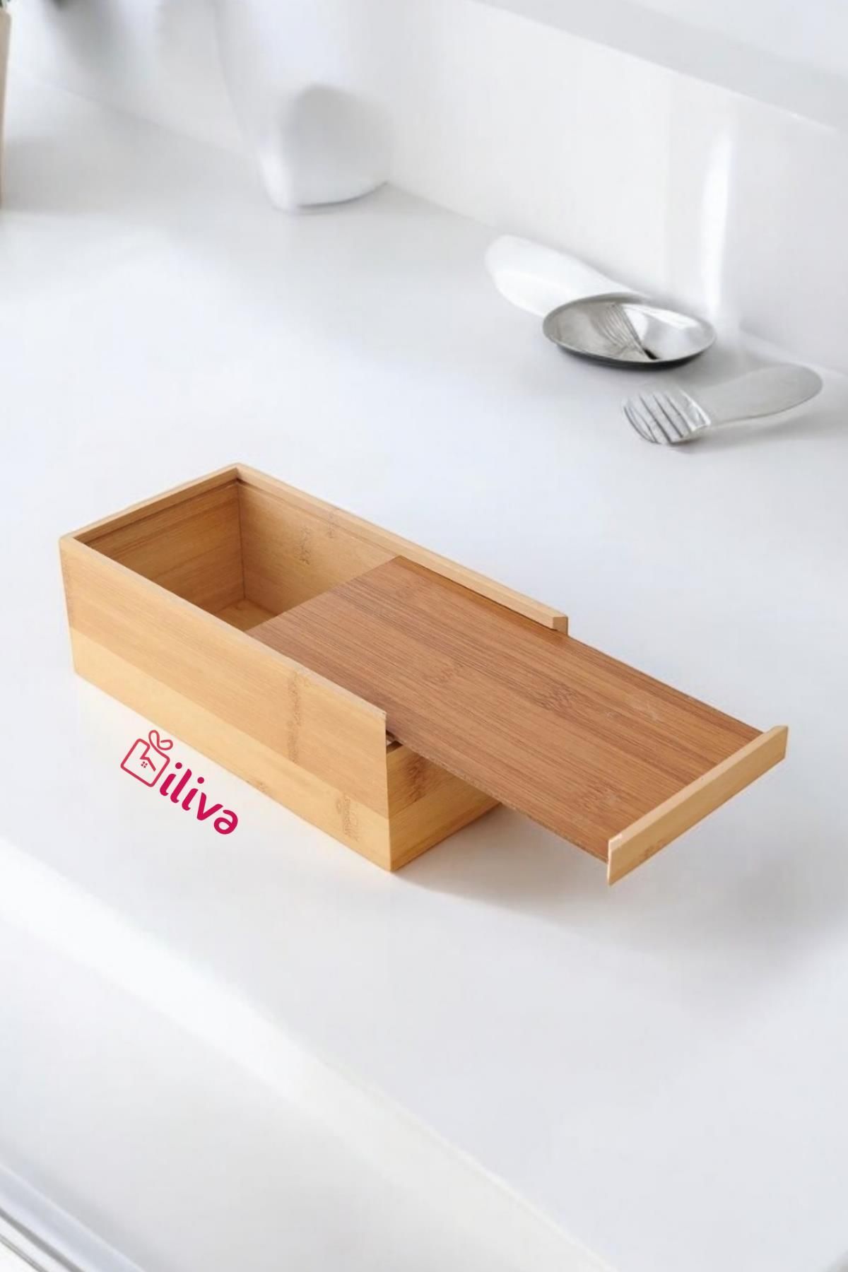 İLİVA-Table Top Bamboo Napkin Holder - Wooden 3