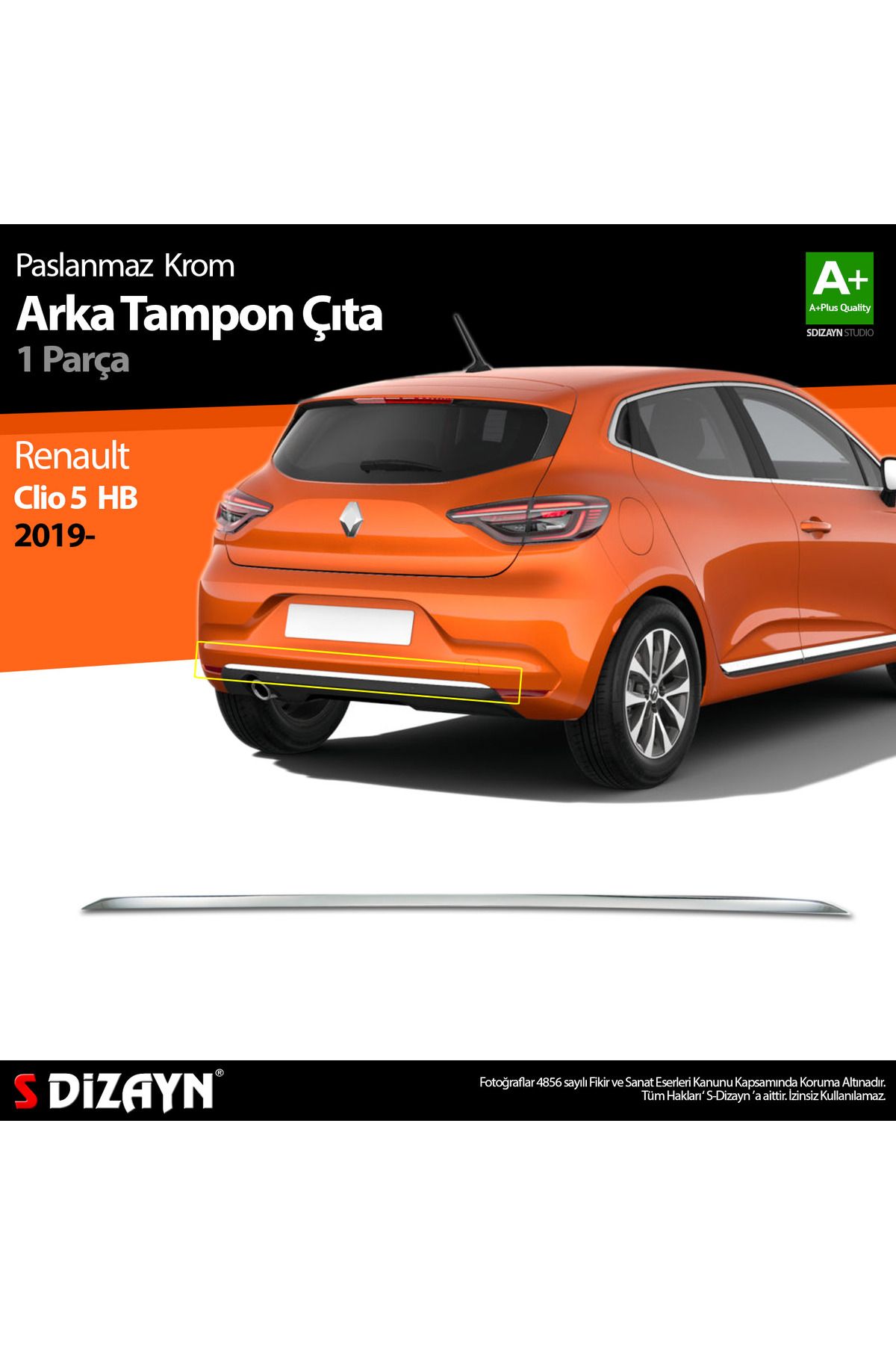 S Dizayn S-dizayn Renault Clio 5 Krom Arka Tampon Çıtası 2019 Ve Üzeri