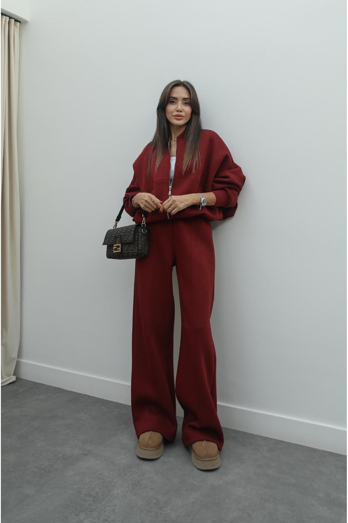 Havoş Koyu Bordo Önü Dikiş Detaylı Pantolon Sweat Takım