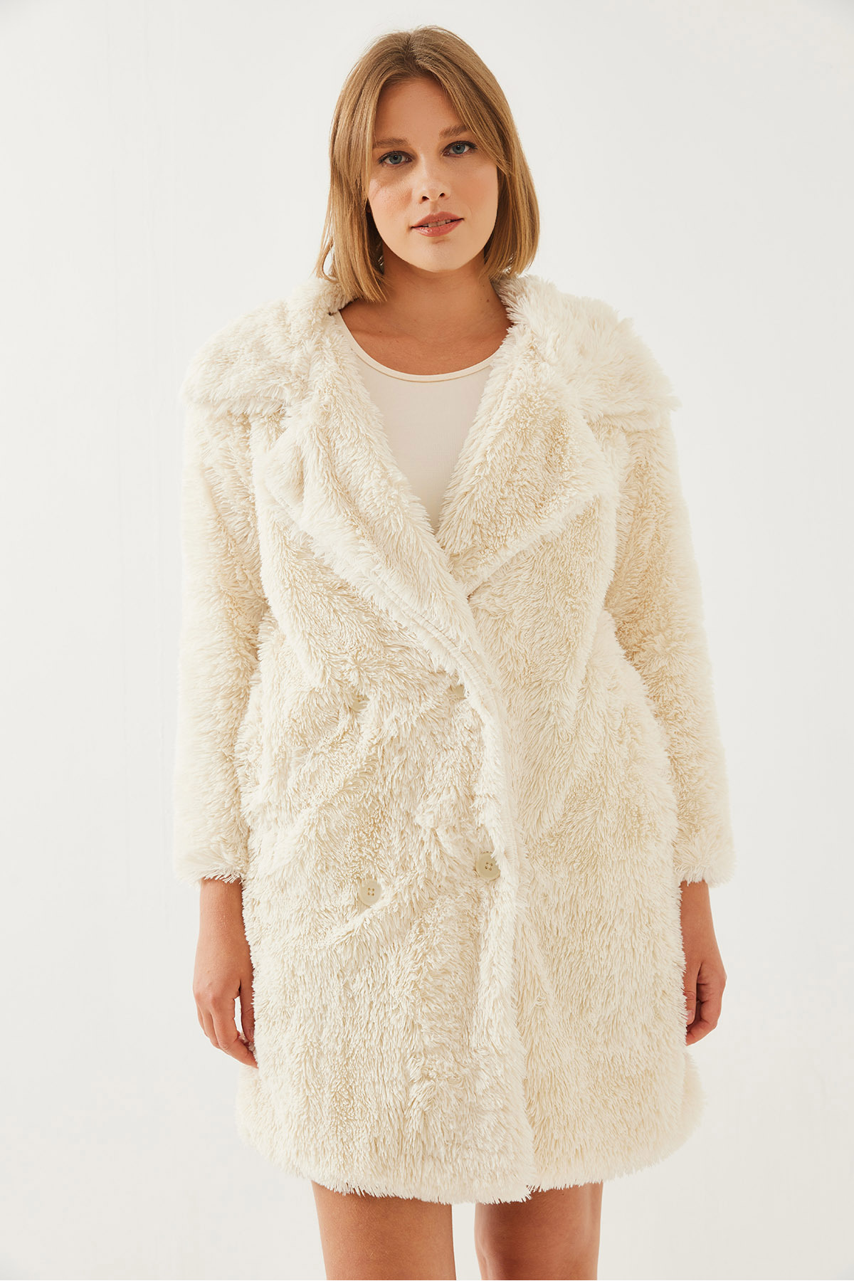 Bianco Lucci  Kadın Düğme Detaylı Peluş Kaban 2480 60351114 - Görsel 4