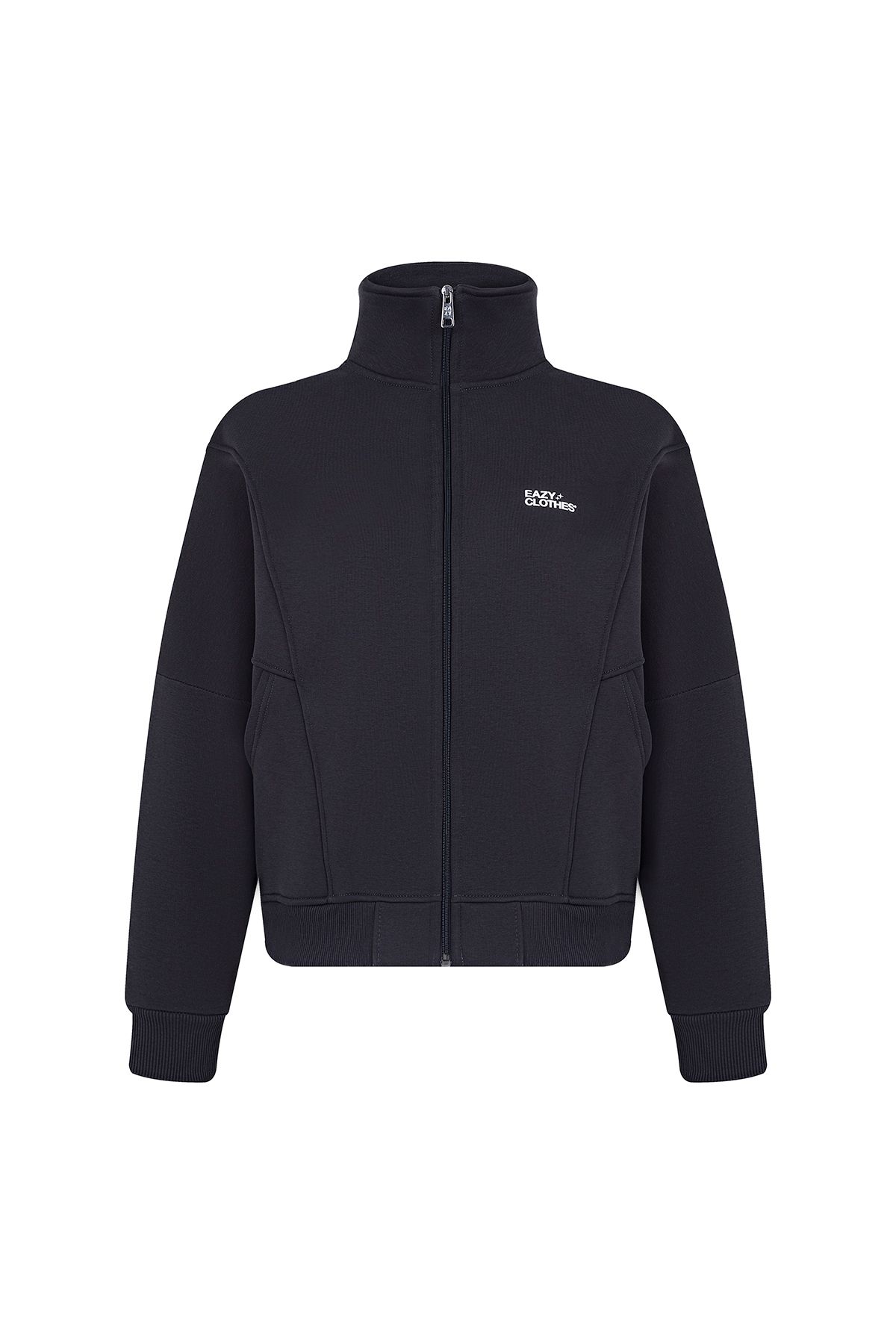 Eazy Co-Set de trening gros premium afumat - fleece, guler vertical cu fermoar, buzunare duble, picior elastic 3