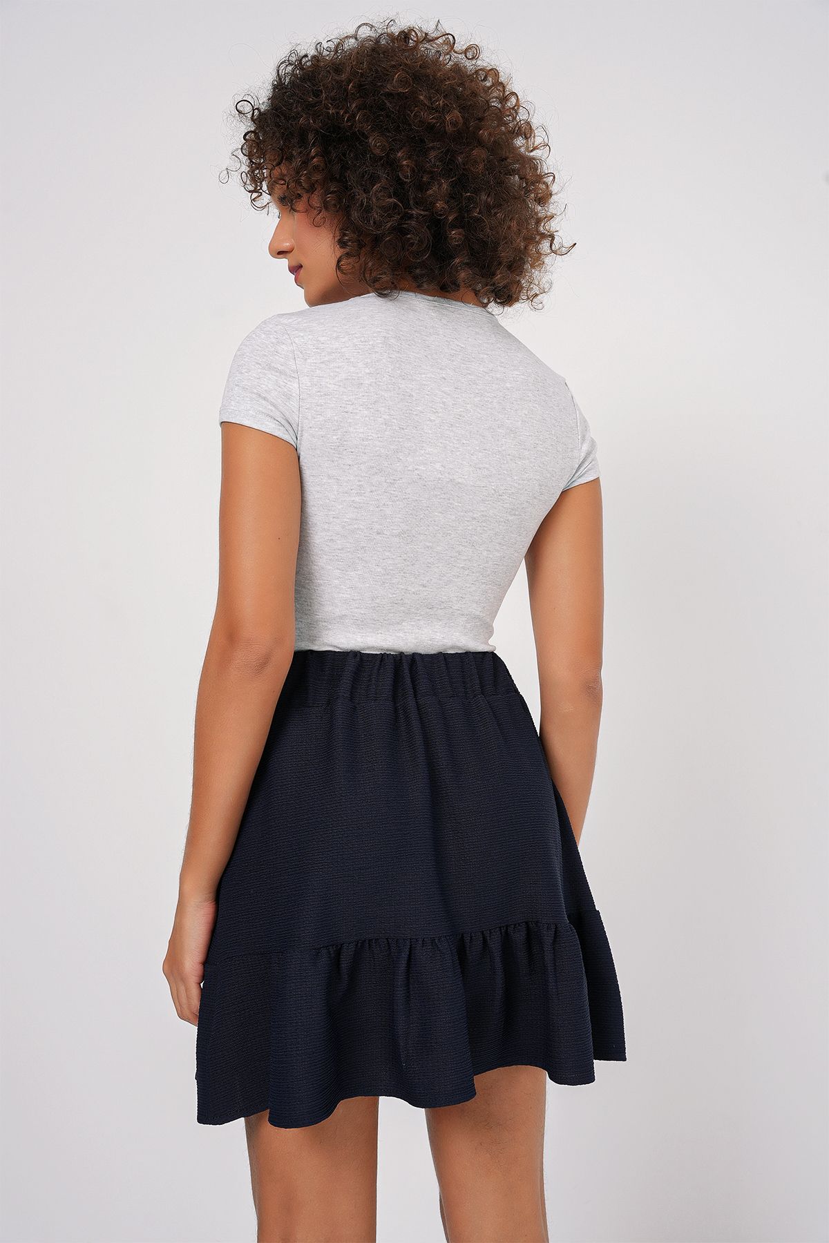 Bigdart-1884 Knitted Mini Skirt - Navy Blue 5