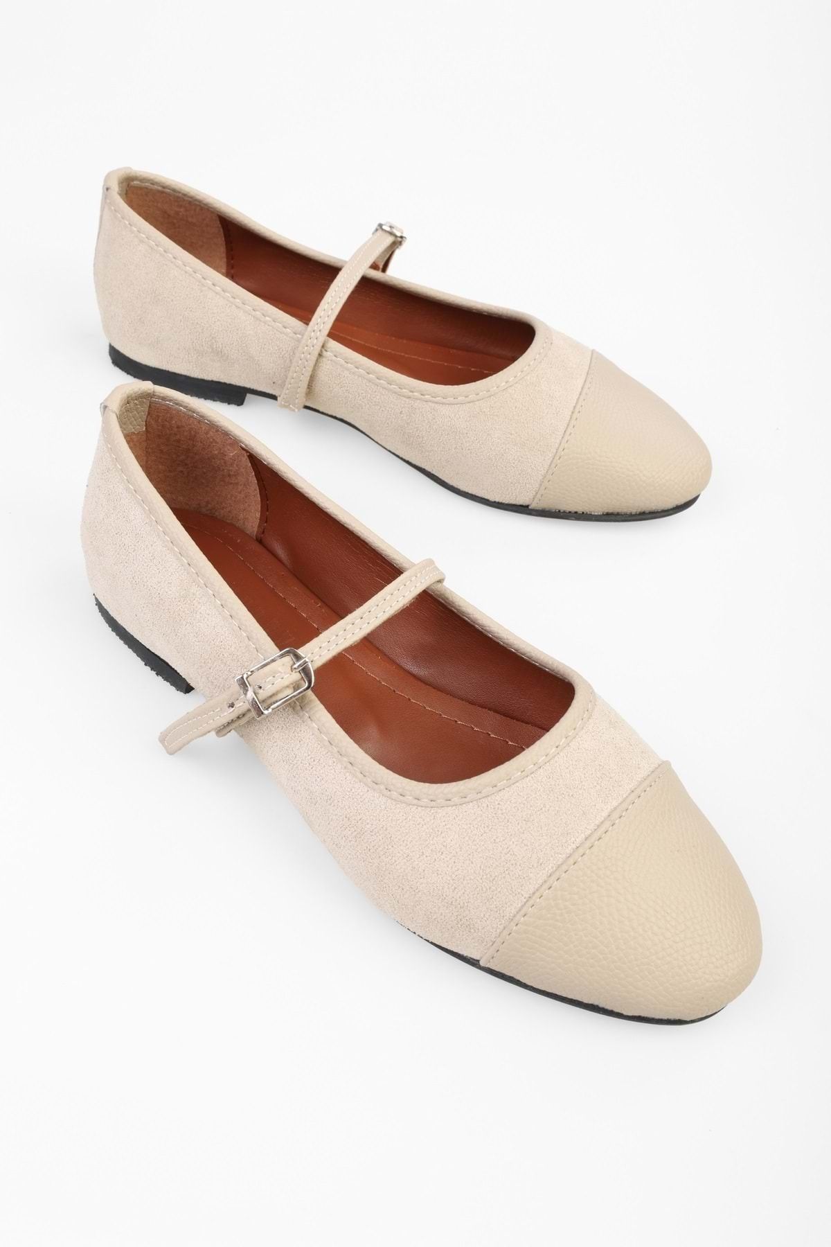 Shoeberry-Dámske semišové semišové balerínky Marny Beige 2