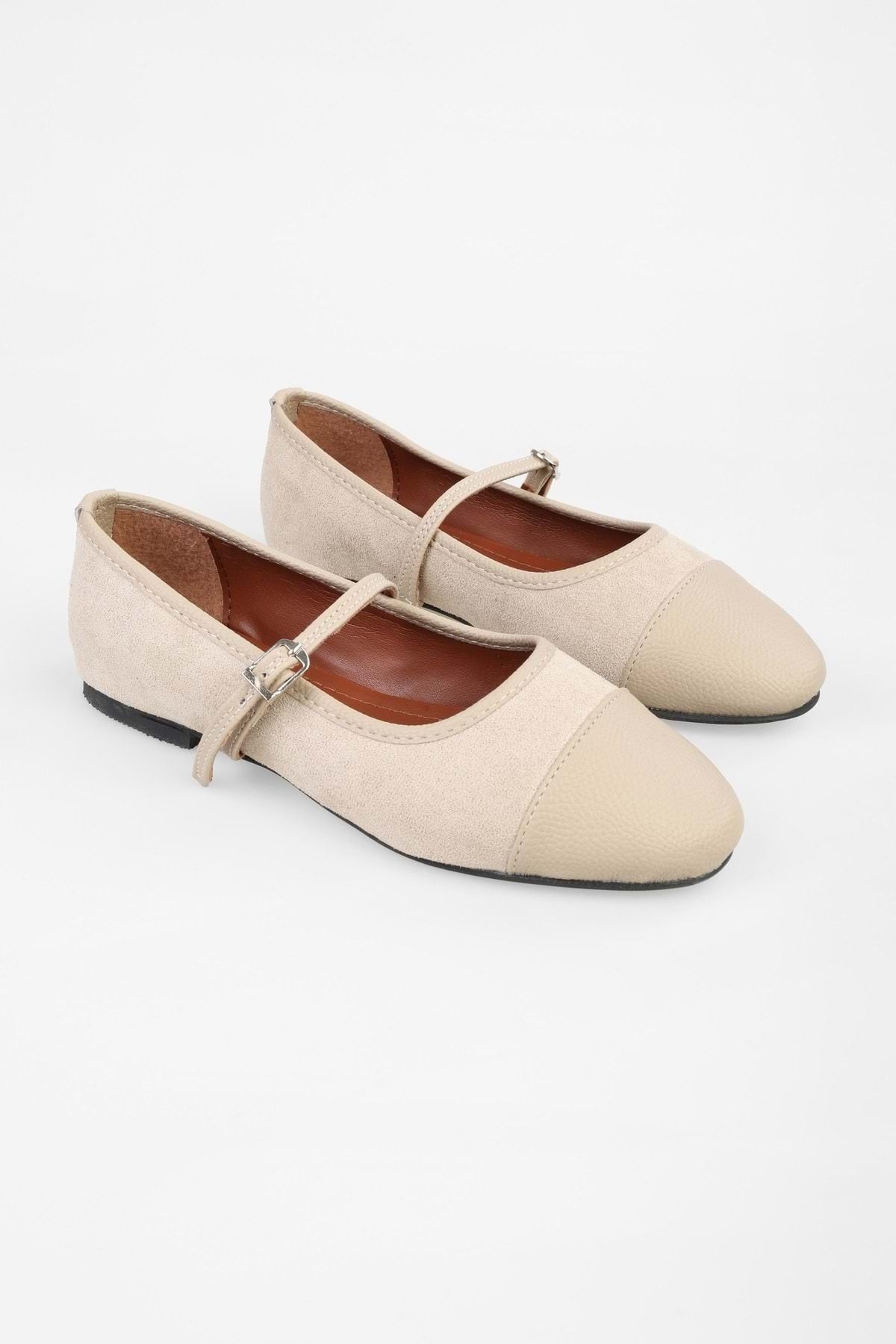 Shoeberry-Dámske semišové semišové balerínky Marny Beige 4