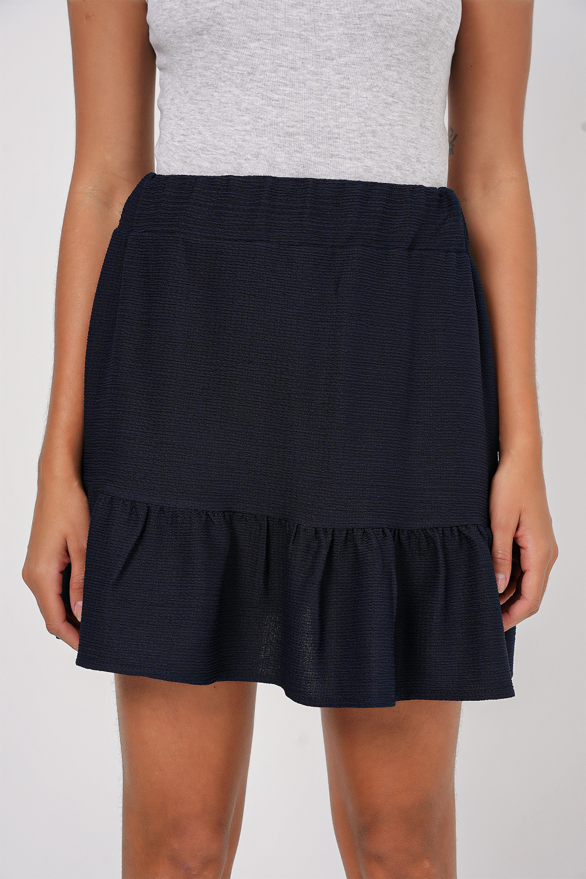 Bigdart-1884 Knitted Mini Skirt - Navy Blue 2